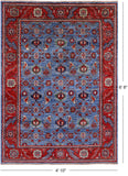 Blue Persian Fine Serapi Hand Knotted Wool Rug - 4' 10" X 6' 8" - Golden Nile