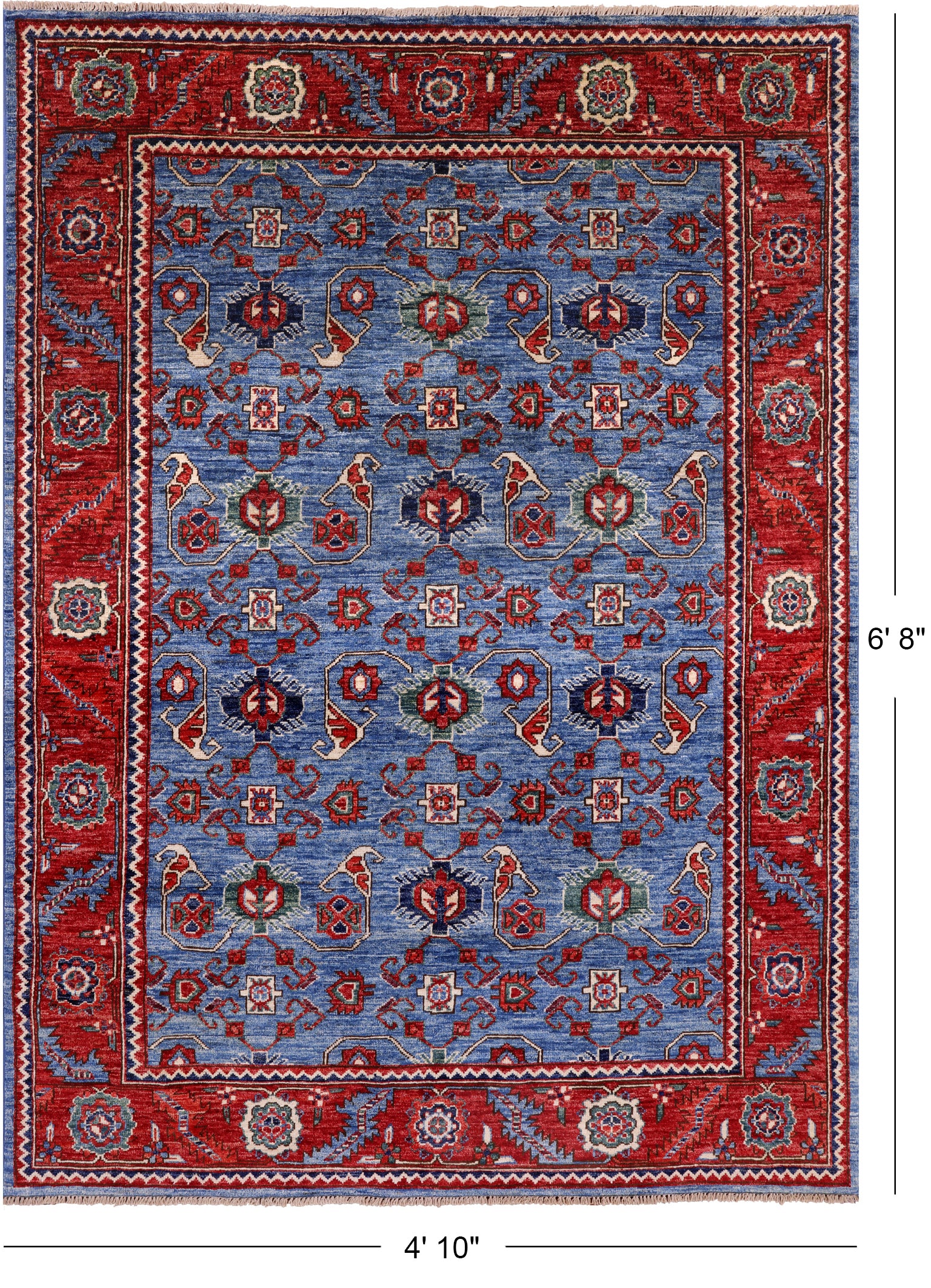 Blue Persian Fine Serapi Hand Knotted Wool Rug - 4' 10" X 6' 8" - Golden Nile