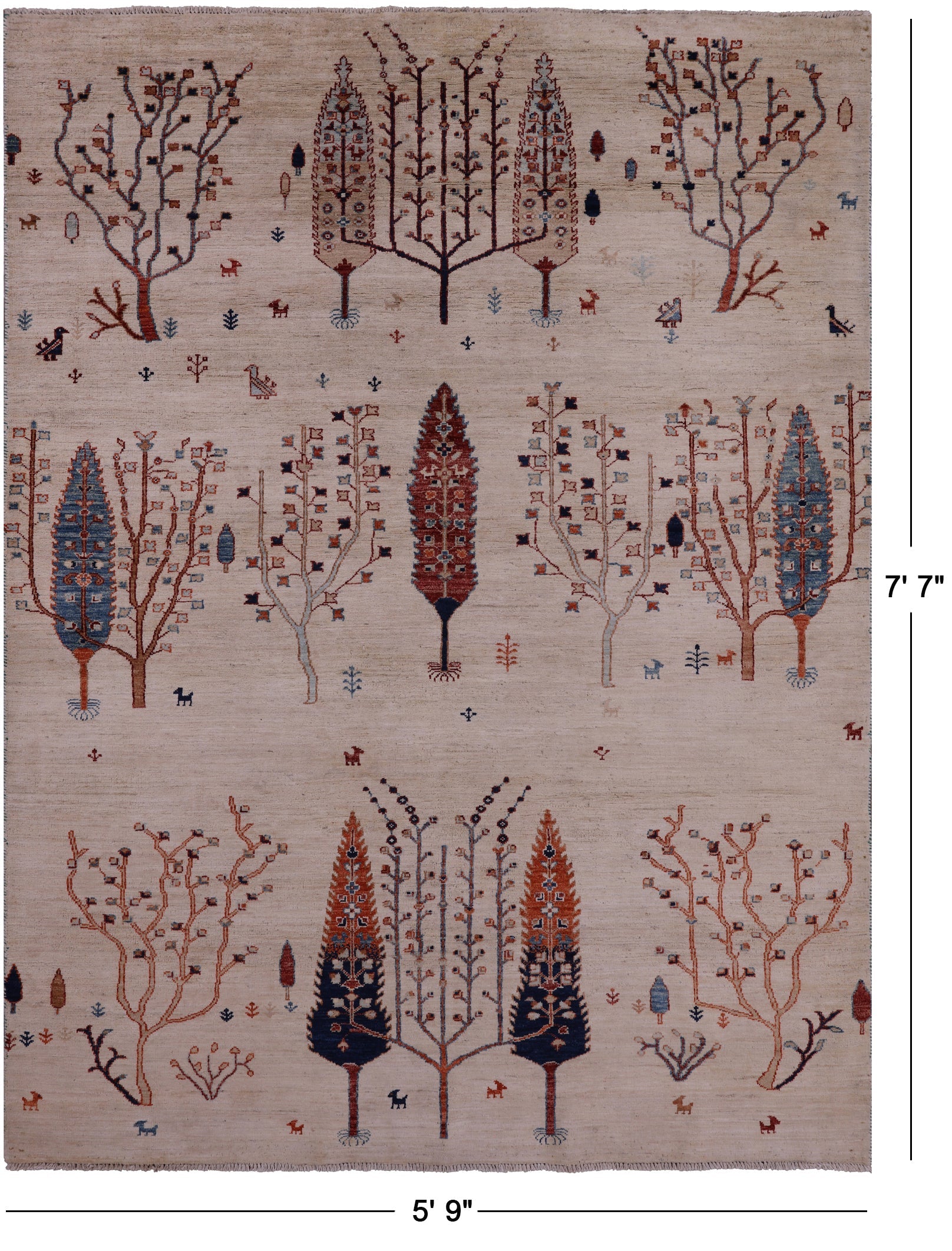 Ivory Tribal Persian Gabbeh Hand Knotted Wool Rug - 5' 9" X 7' 7" - Golden Nile