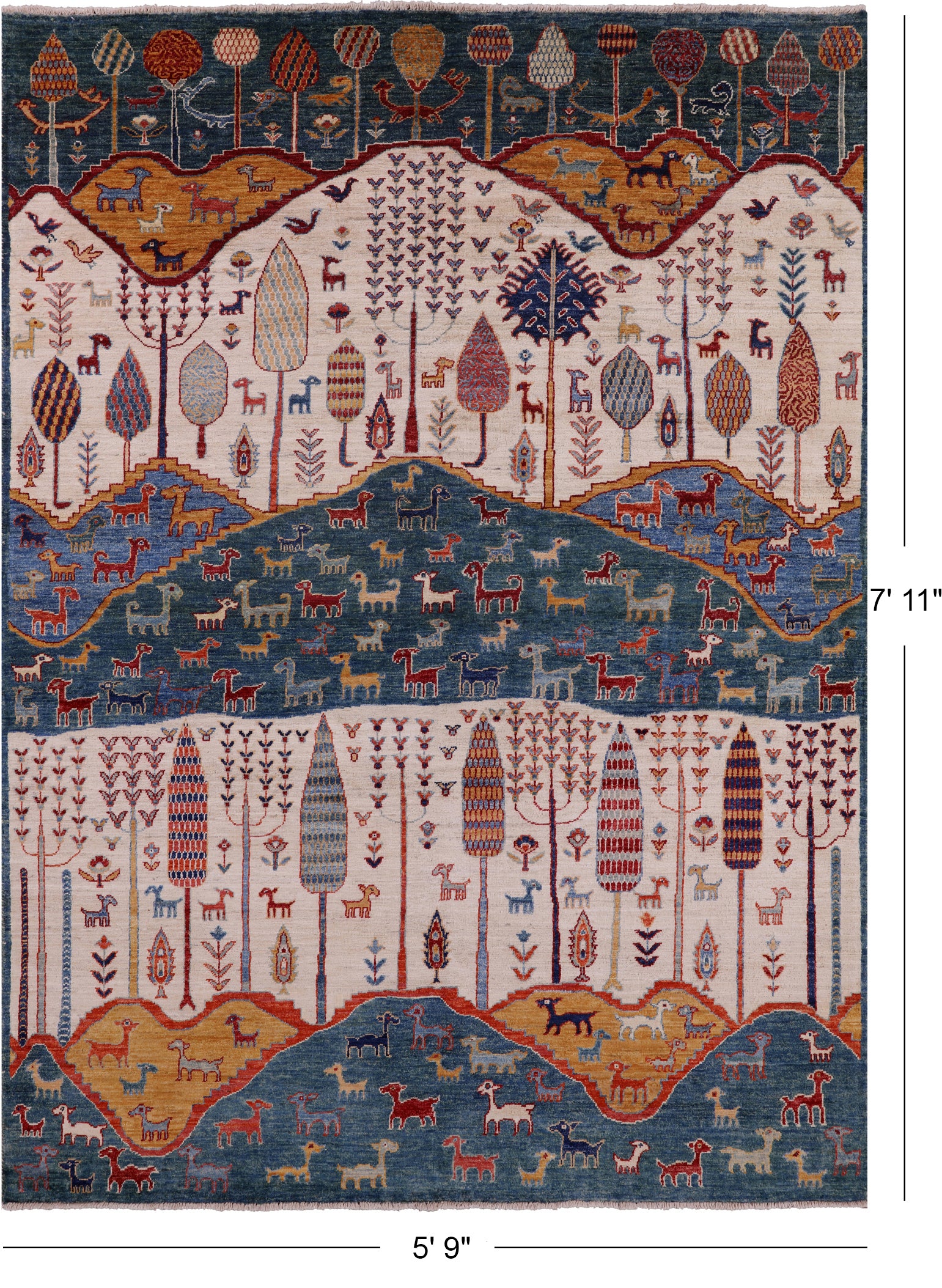 Tribal Persian Gabbeh Hand Knotted Wool Rug - 5' 9" X 7' 11" - Golden Nile