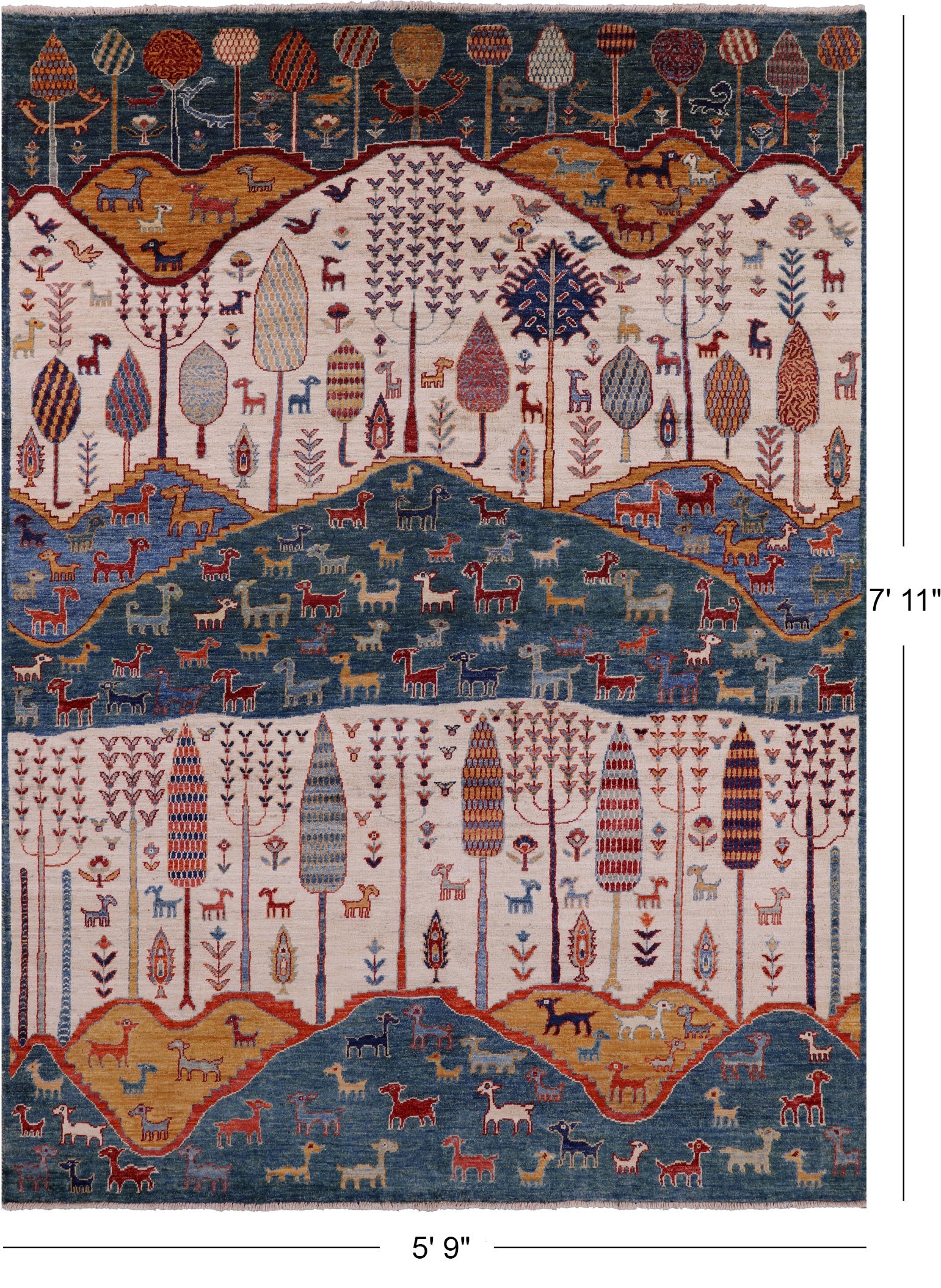 Tribal Persian Gabbeh Hand Knotted Wool Rug - 5' 9" X 7' 11" - Golden Nile