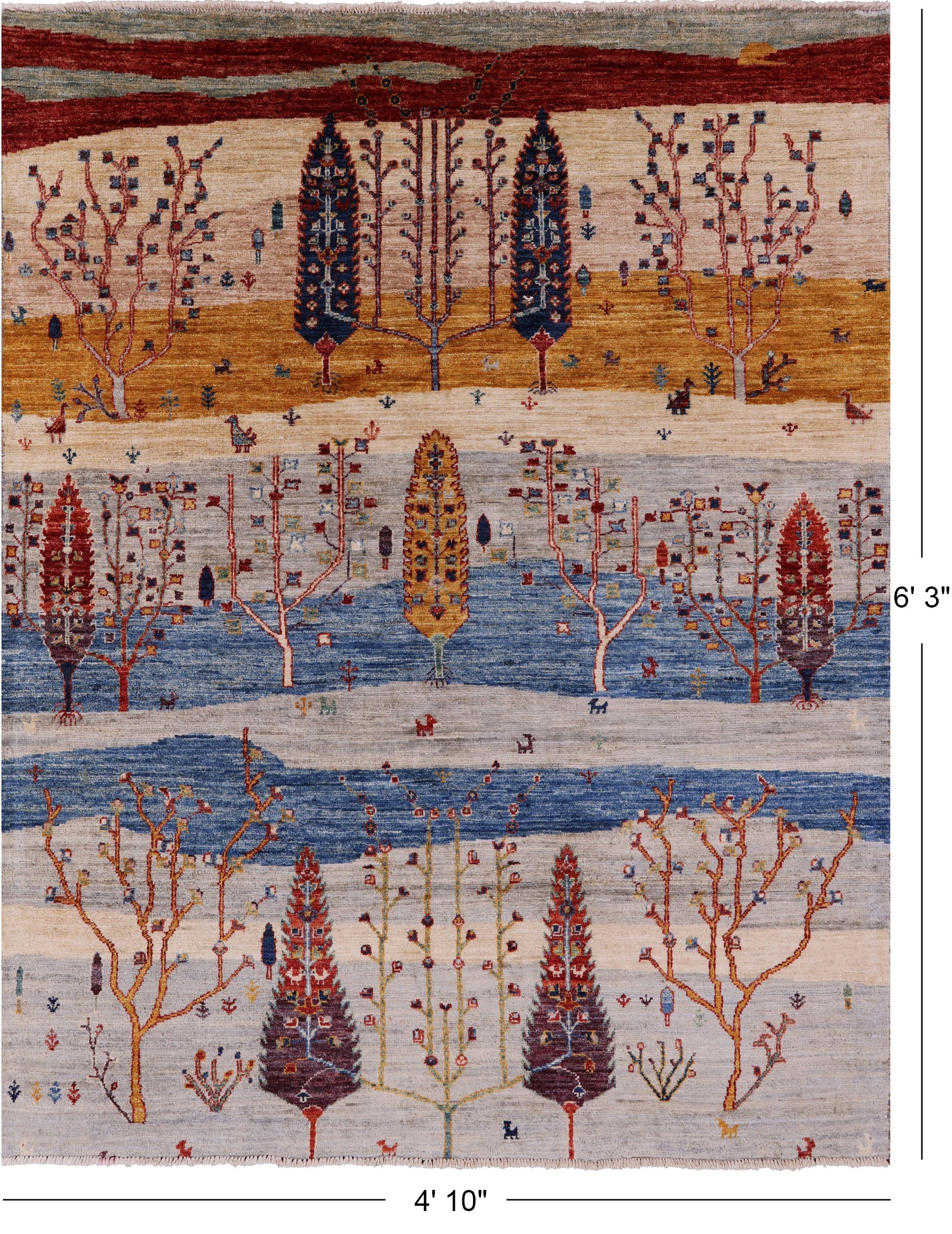 Tribal Persian Gabbeh Hand Knotted Wool Rug - 4' 10" X 6' 3" - Golden Nile