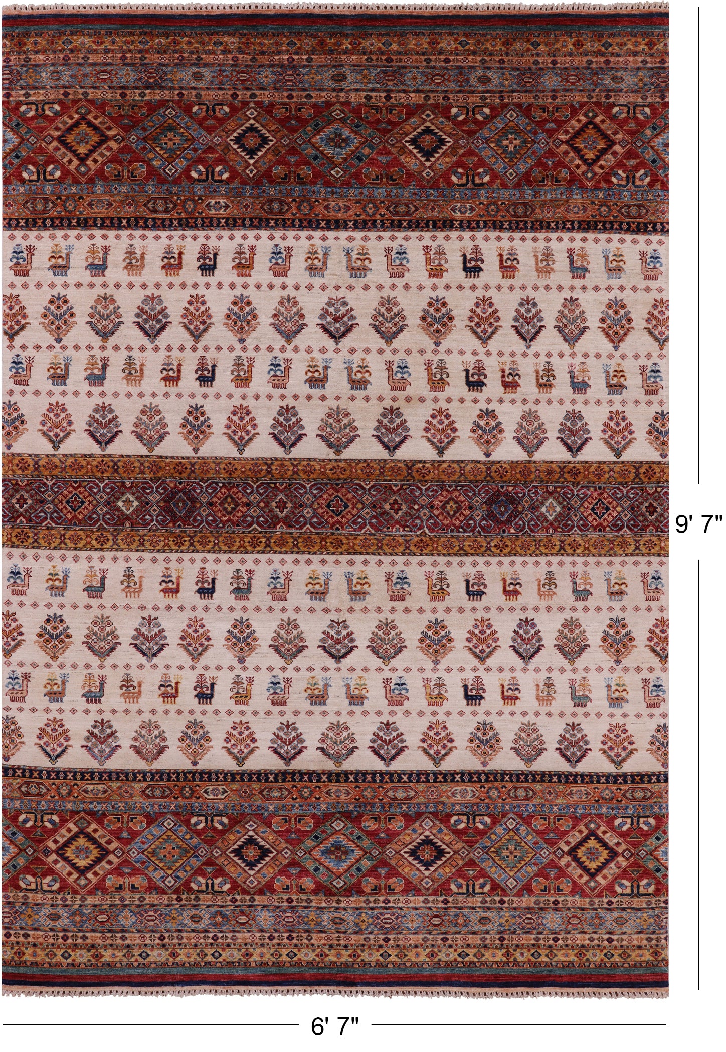 Ivory Tribal Persian Gabbeh Handmade Wool Rug - 6' 7" X 9' 7" - Golden Nile