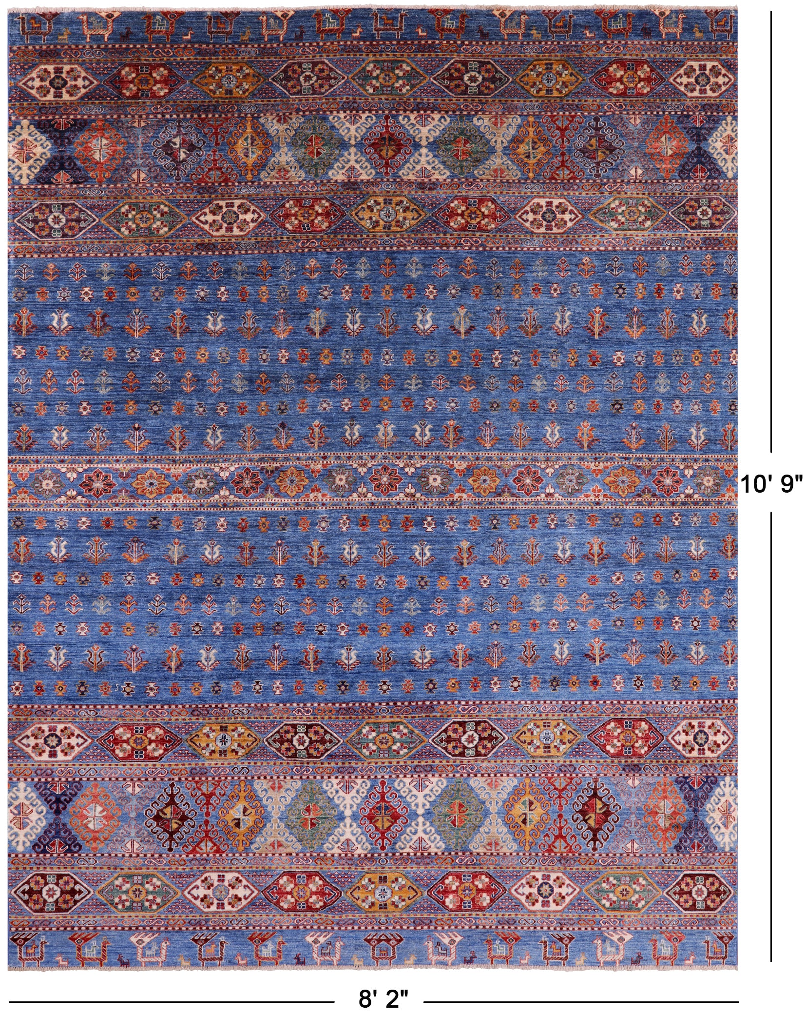 Blue Tribal Persian Gabbeh Hand Knotted Wool Rug - 8' 2" X 10' 9" - Golden Nile