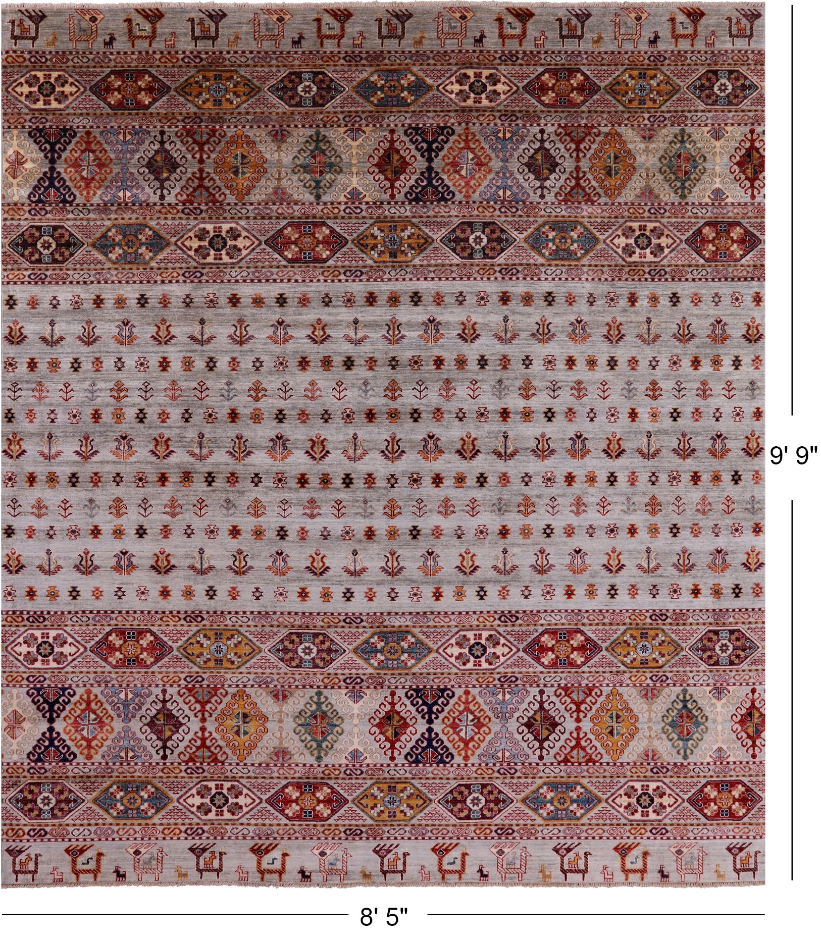 Tribal Persian Gabbeh Handmade Wool Rug - 8' 5" X 9' 9" - Golden Nile