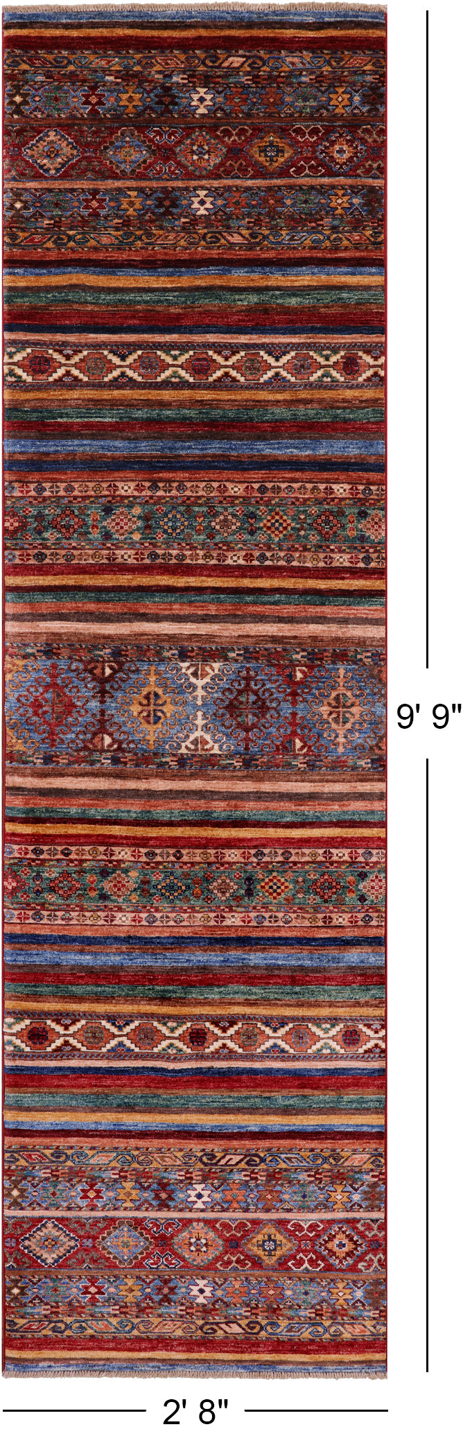 Khorjin Persian Gabbeh Hand Knotted Wool Runner Rug - 2' 8" X 9' 9" - Golden Nile
