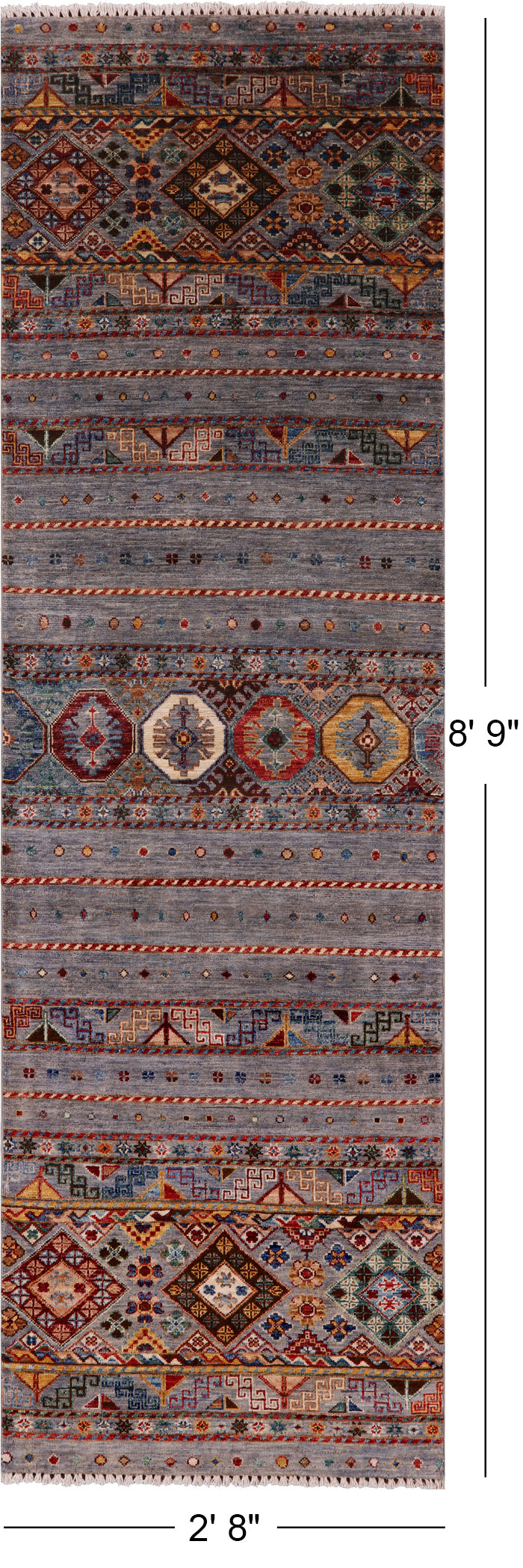 Grey Tribal Khorjin Persian Gabbeh Hand Knotted Wool Runner Rug - 2' 8" X 8' 9" - Golden Nile