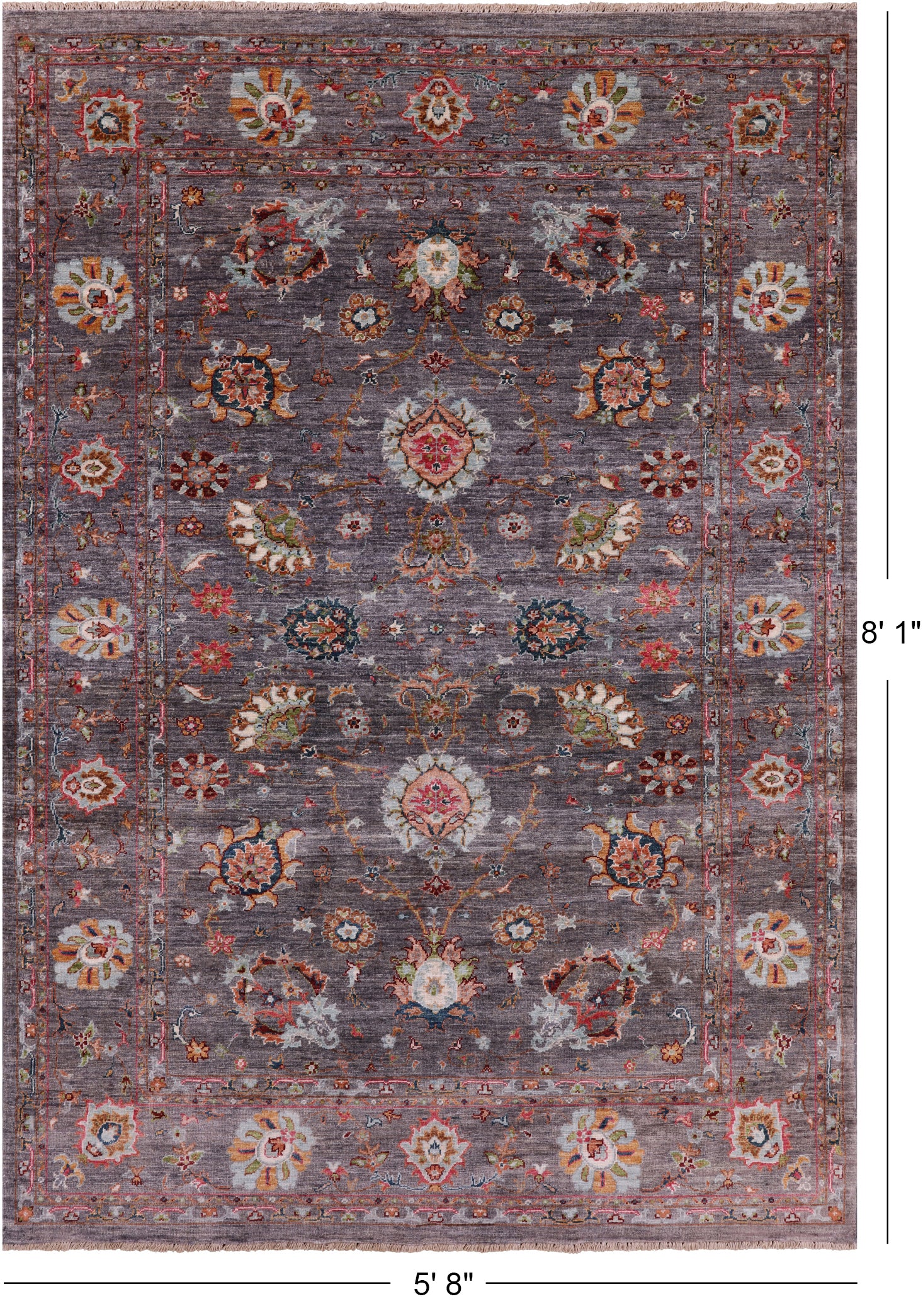 Grey Peshawar Hand Knotted Wool Rug - 5' 8" X 8' 1" - Golden Nile