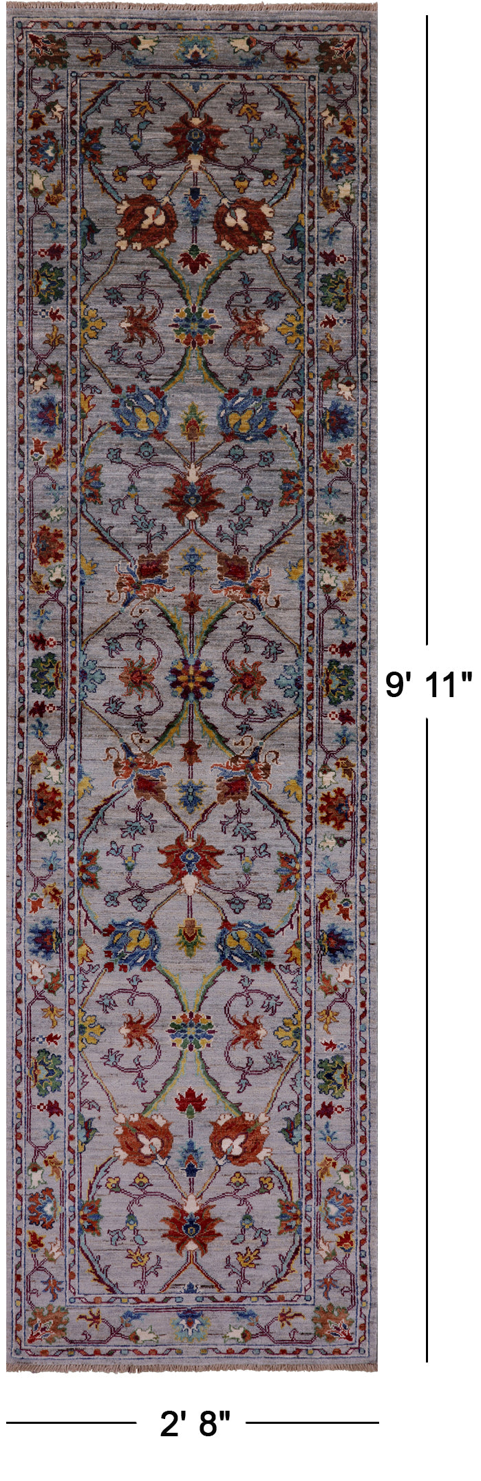 Peshawar Hand Knotted Wool Runner Rug - 2' 8" X 9' 11" - Golden Nile