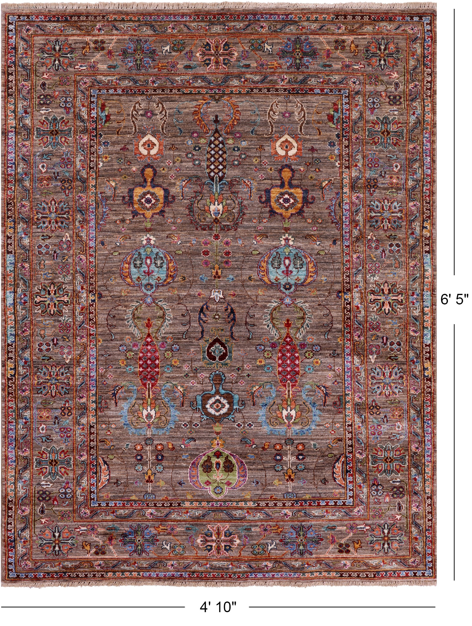 Peshawar Hand Knotted Wool Rug - 4' 10" X 6' 5" - Golden Nile