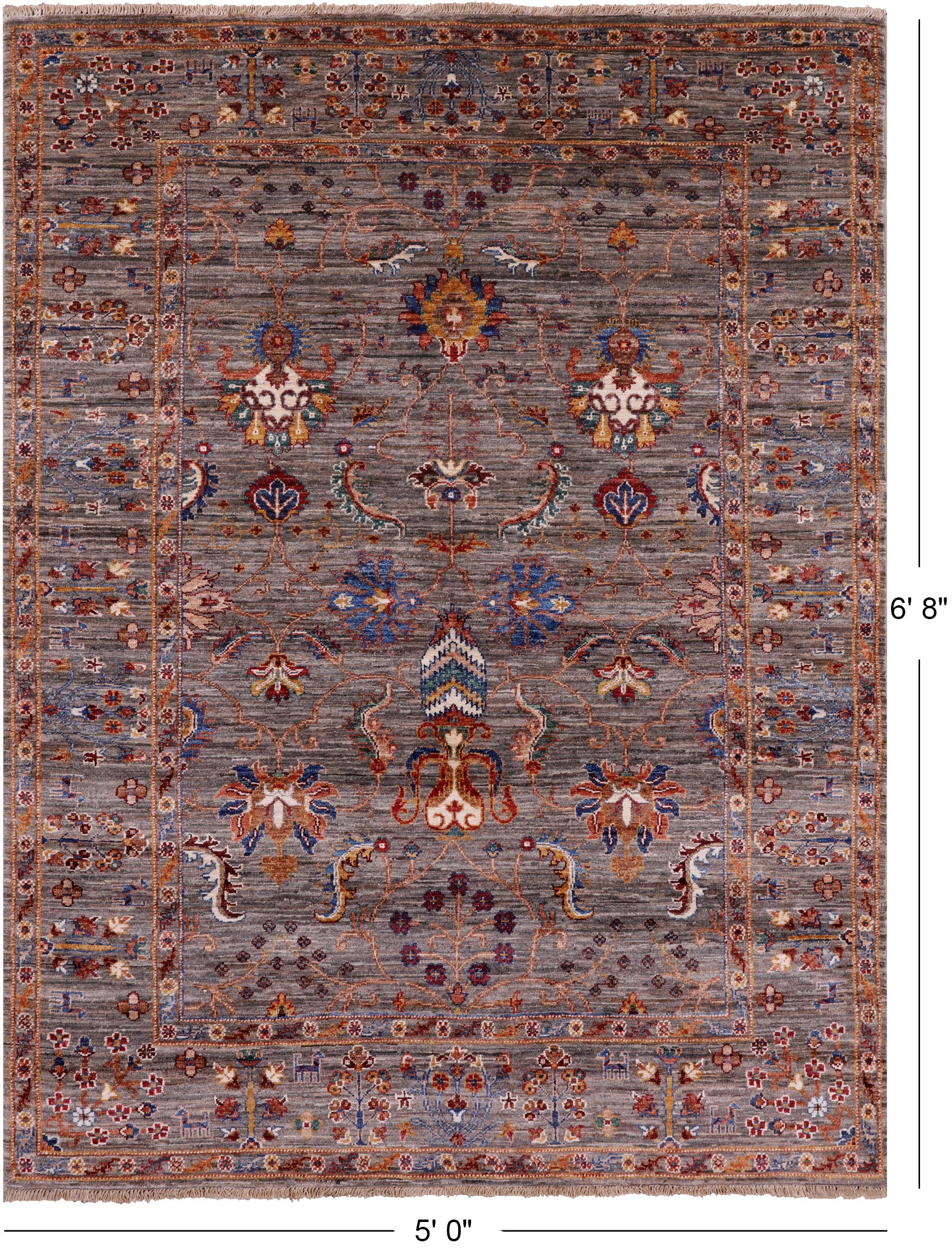 Peshawar Hand Knotted Wool Rug - 5' 0" X 6' 8" - Golden Nile