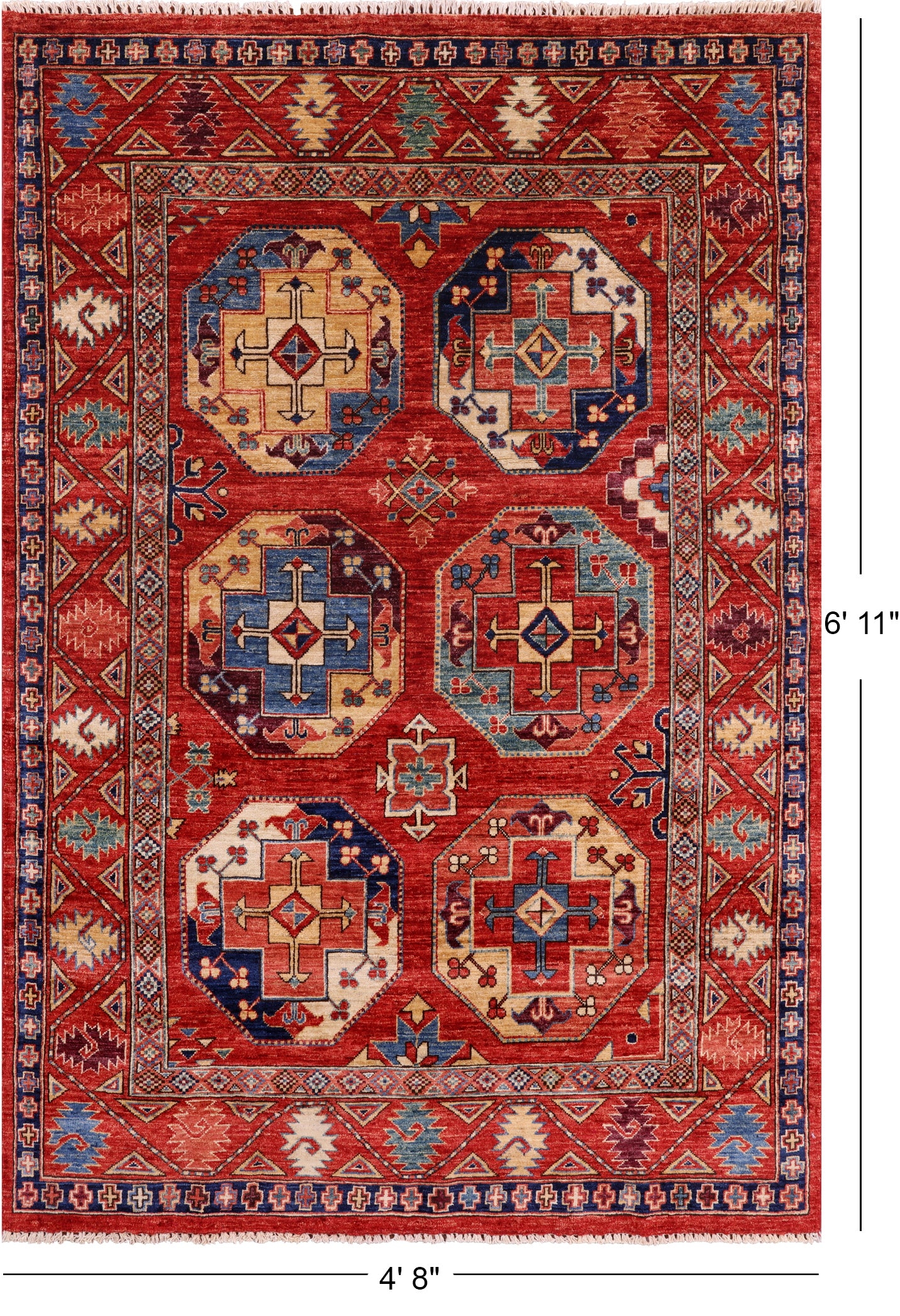 Red Turkmen Ersari Handmade Wool Rug - 4' 8" X 6' 11" - Golden Nile
