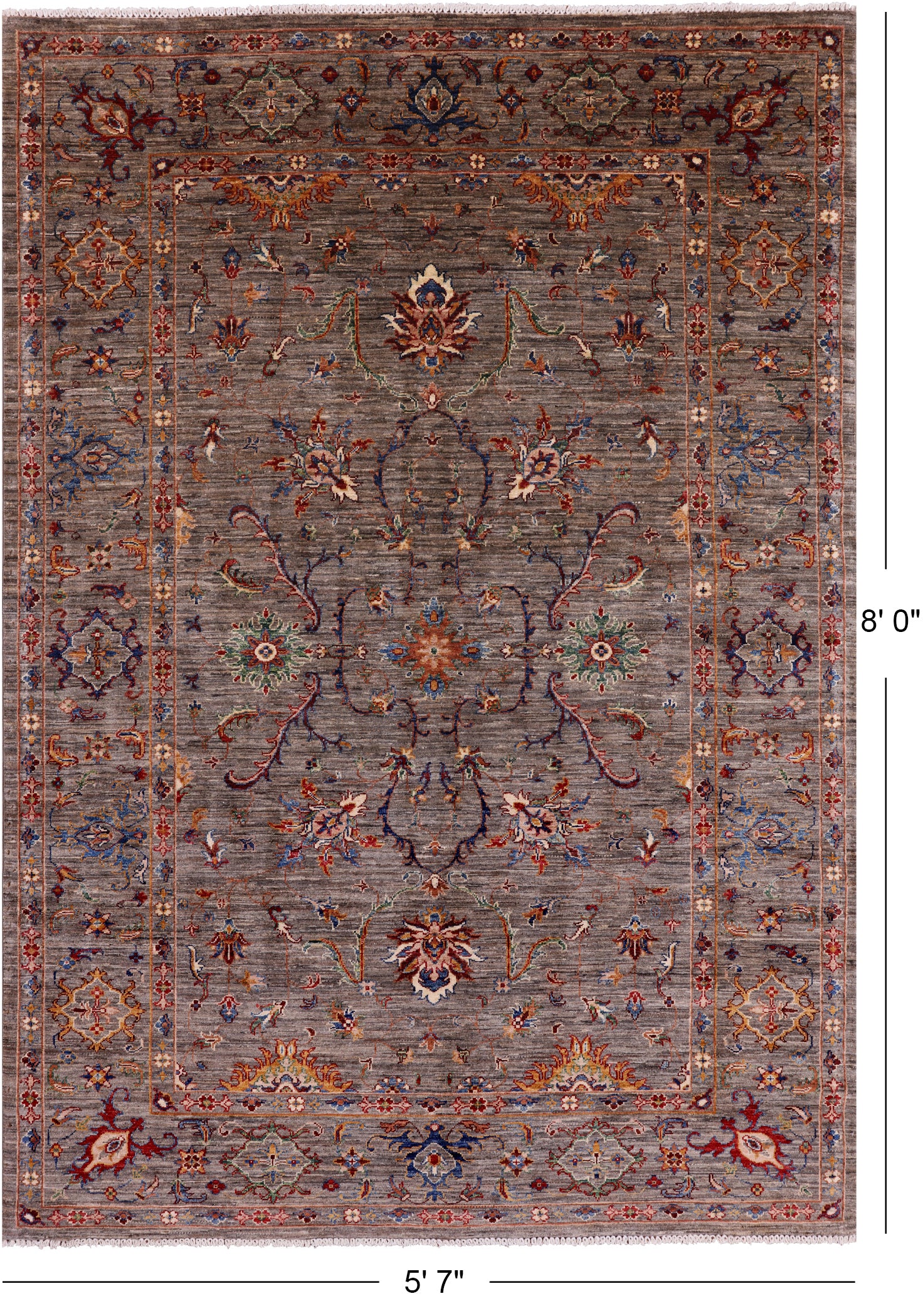 Peshawar Hand Knotted Wool Rug - 5' 7" X 8' 0" - Golden Nile