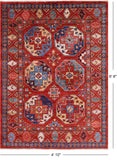 Red Turkmen Ersari Handmade Wool Rug - 4' 10" X 6' 8" - Golden Nile
