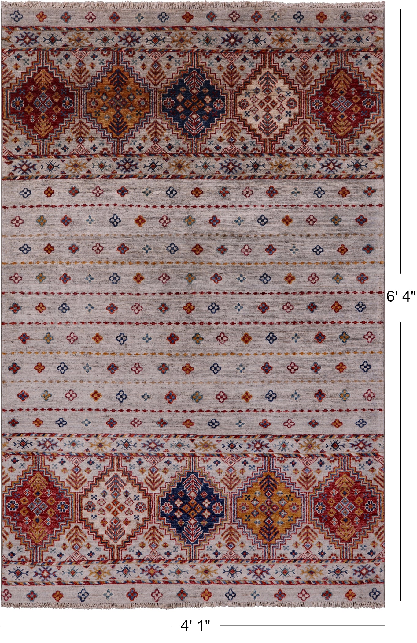 Khorjin Persian Gabbeh Hand Knotted Wool Rug - 4' 1" X 6' 4" - Golden Nile