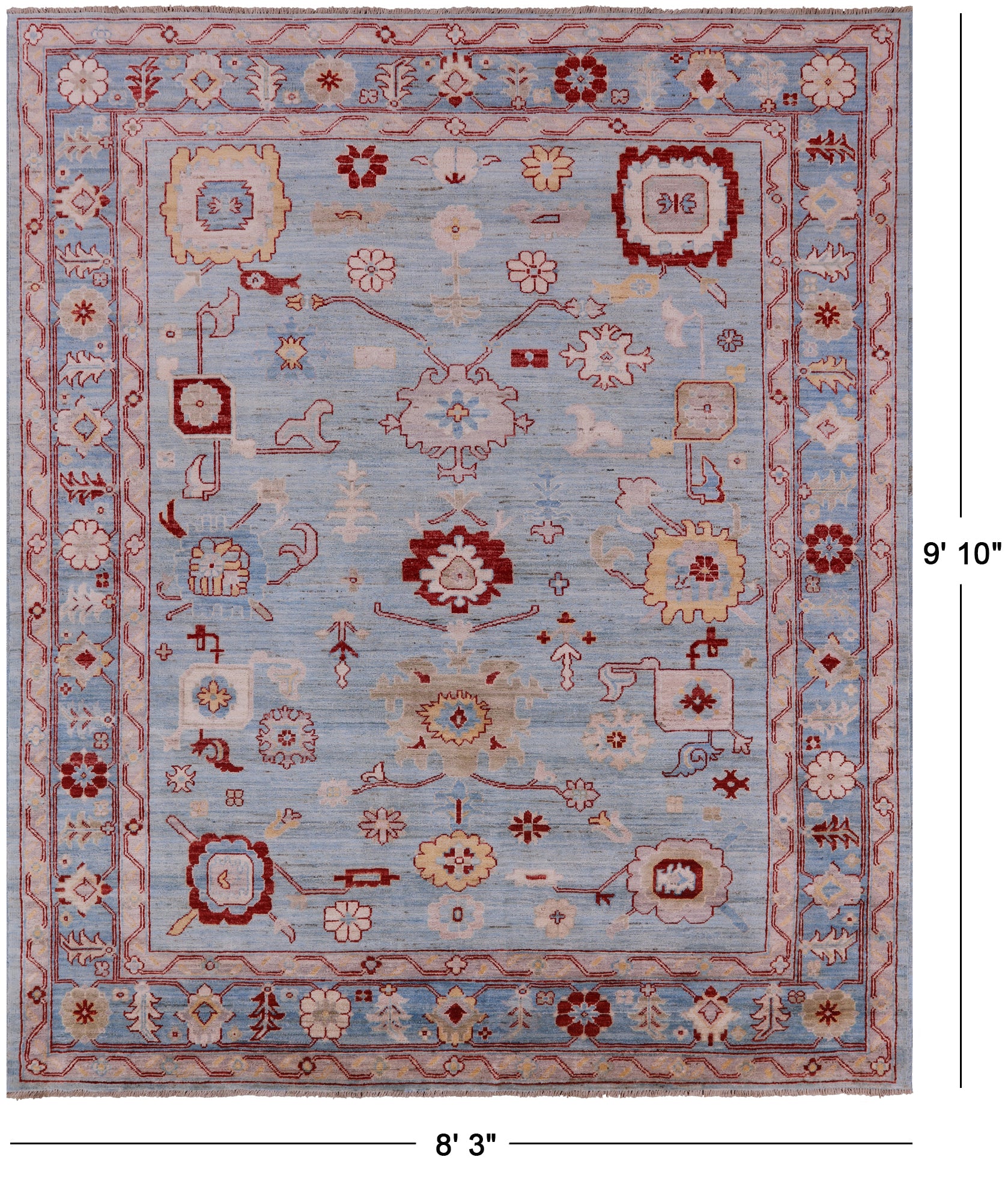 Blue Turkish Oushak Hand Knotted Wool Rug - 8' 3" X 9' 10" - Golden Nile