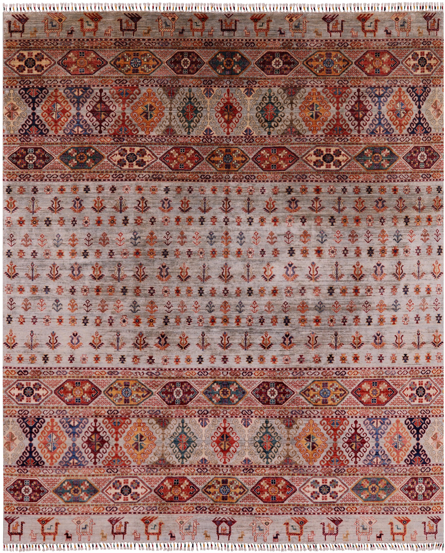 Tribal Persian Gabbeh Hand Knotted Wool Rug - 8' 4" X 10' 1" - Golden Nile