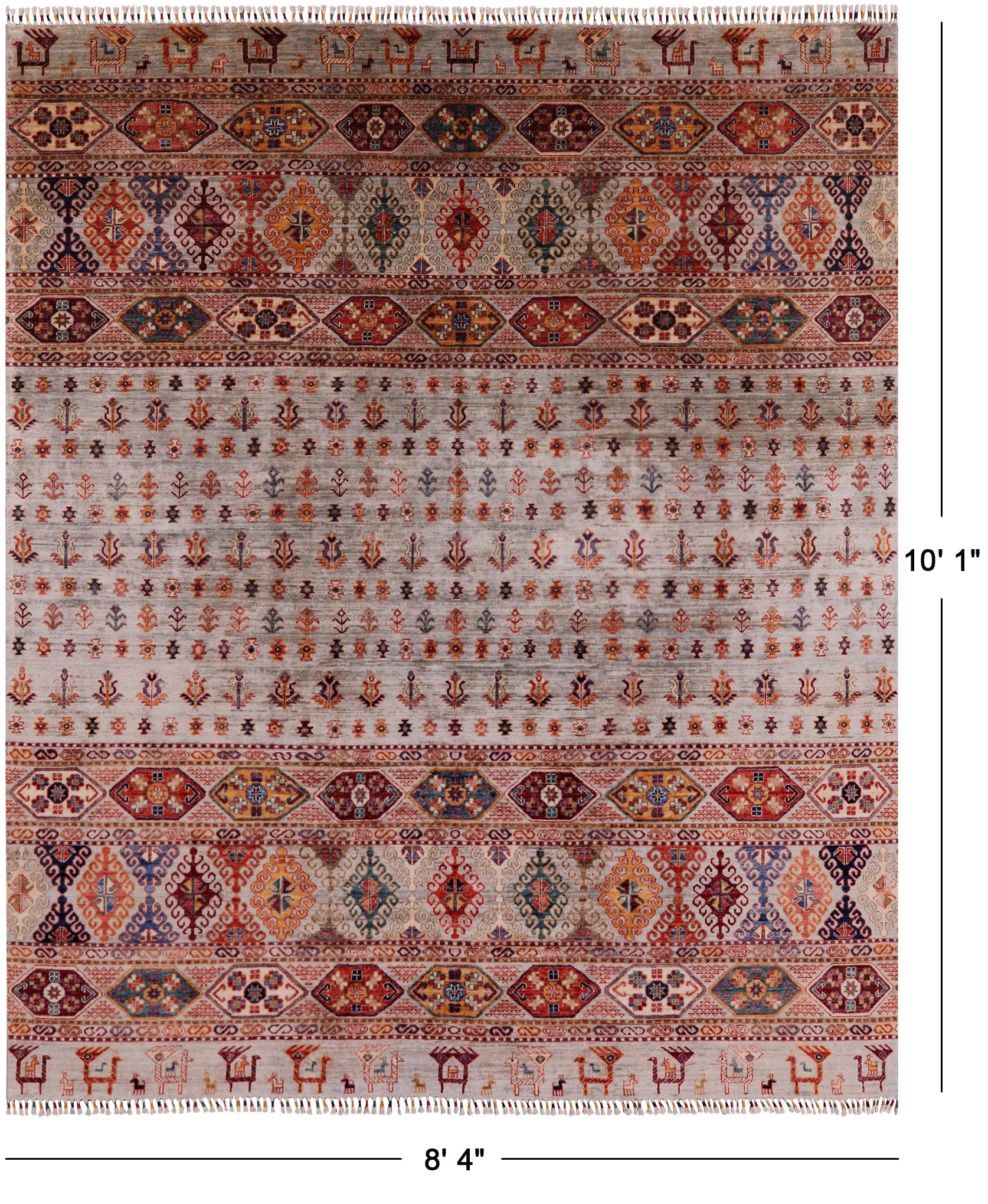Tribal Persian Gabbeh Hand Knotted Wool Rug - 8' 4" X 10' 1" - Golden Nile