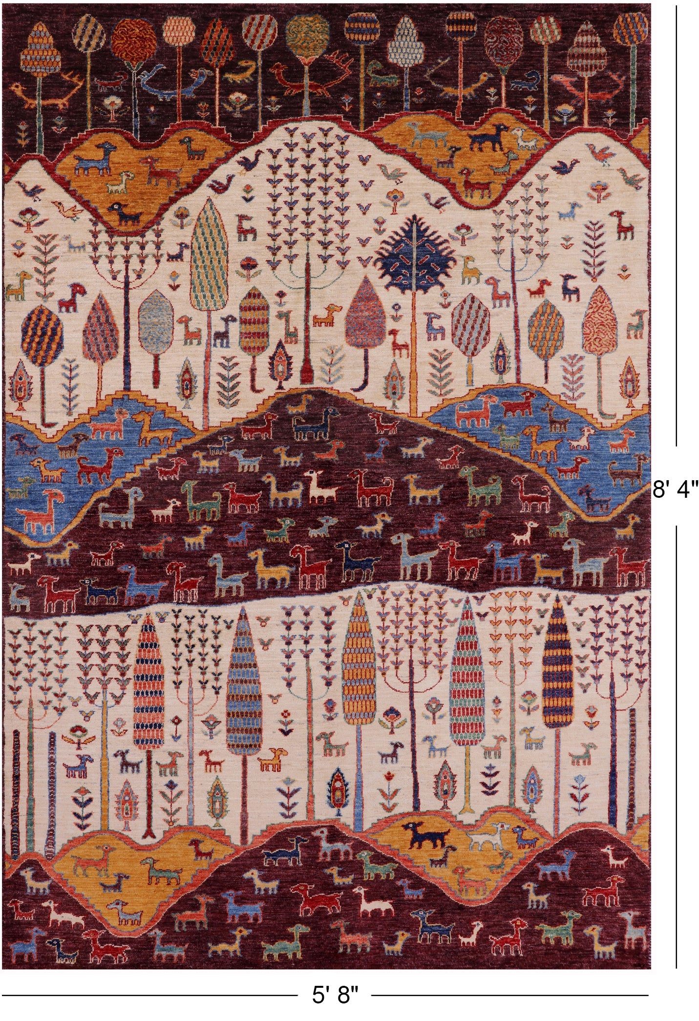 Tribal Persian Gabbeh Handmade Wool Rug - 5' 8" X 8' 4" - Golden Nile