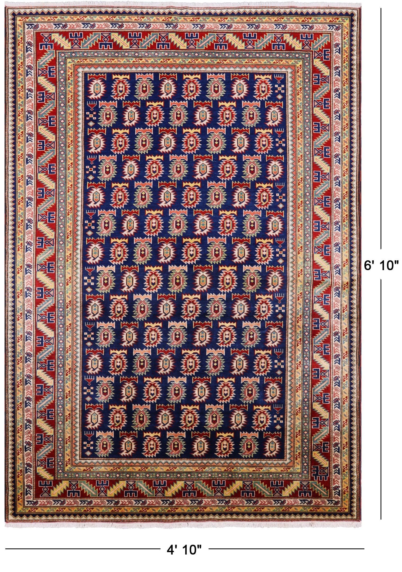 Blue Super Kazak Hand Knotted Wool Rug - 4' 10" X 6' 10" - Golden Nile