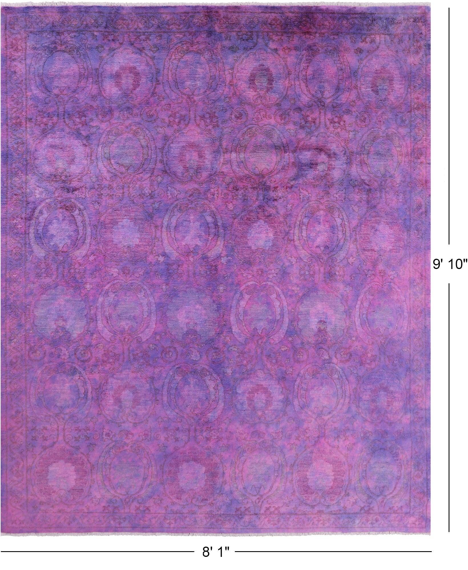 Purple Full Pile Overdyed Hand Knotted Wool Rug - 8' 1" X 9' 10" - Golden Nile