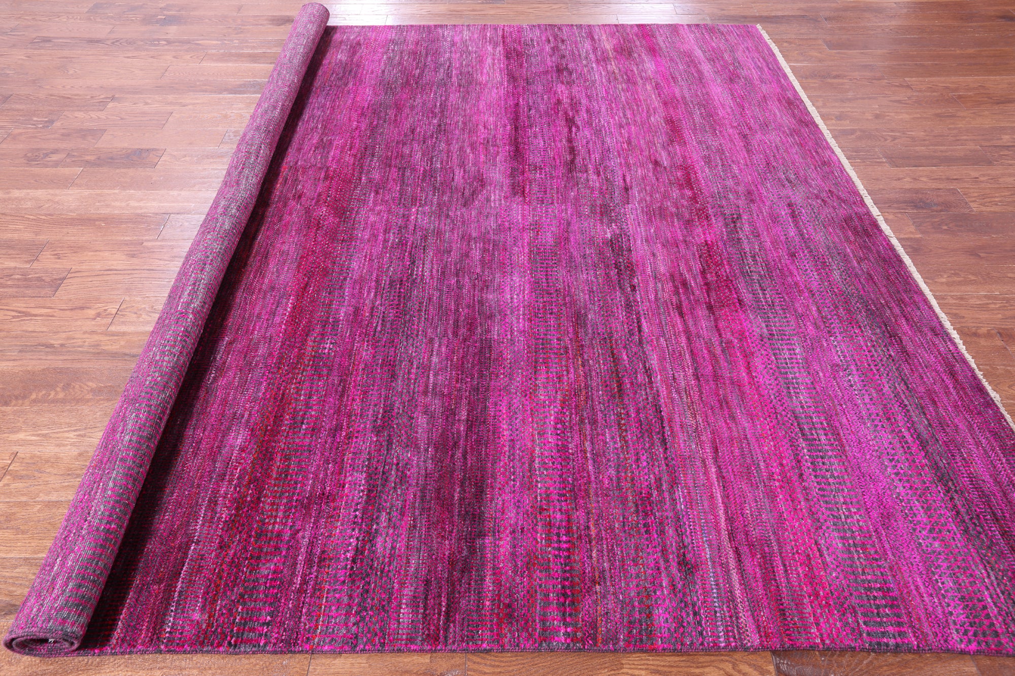 Pink Square Savannah Grass Hand Knotted Wool & Silk Rug - 9' 0" X 9' 0" - Golden Nile