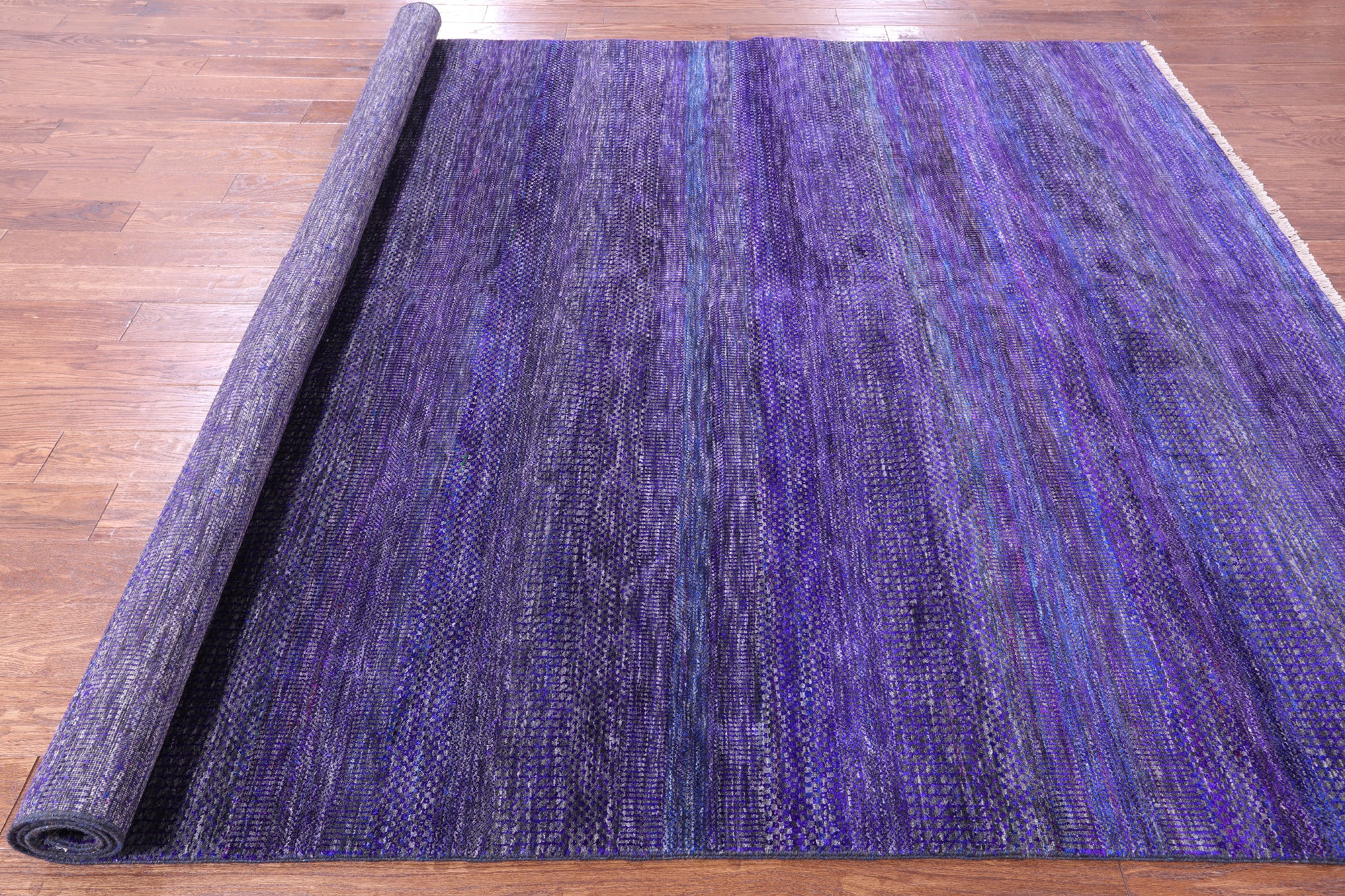 Purple Savannah Grass Hand Knotted Wool & Silk Rug - 7' 11" X 9' 11" - Golden Nile