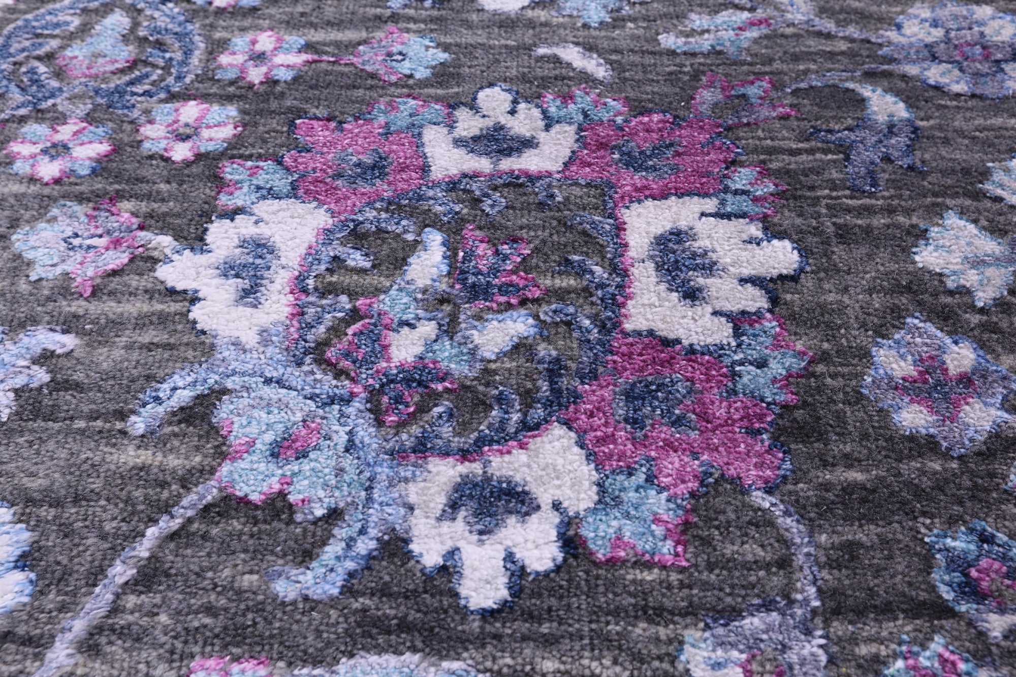 Grey Modern Hand Knotted Wool & Silk Rug - 8' 1" X 10' 3" - Golden Nile