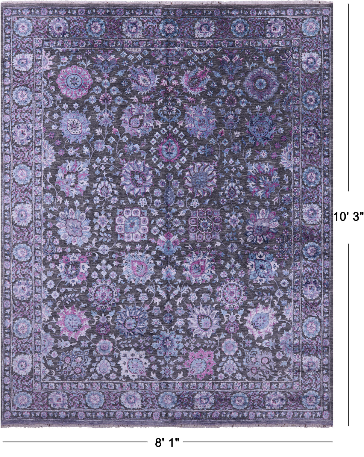 Grey Modern Hand Knotted Wool & Silk Rug - 8' 1" X 10' 3" - Golden Nile