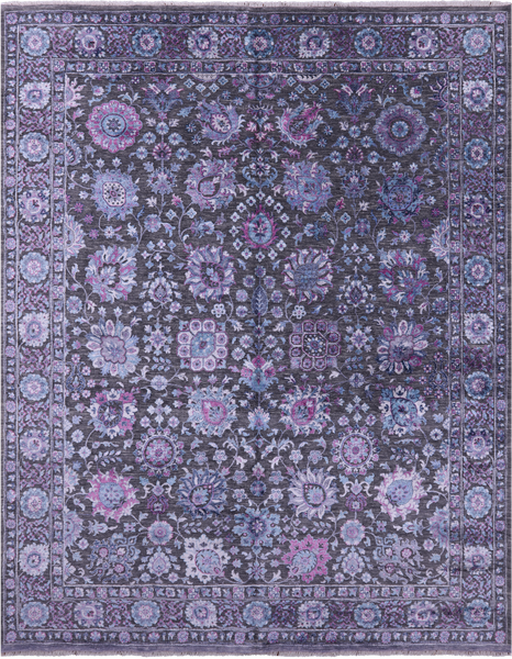 Grey Modern Hand Knotted Wool & Silk Rug - 8' 1" X 10' 3" - Golden Nile