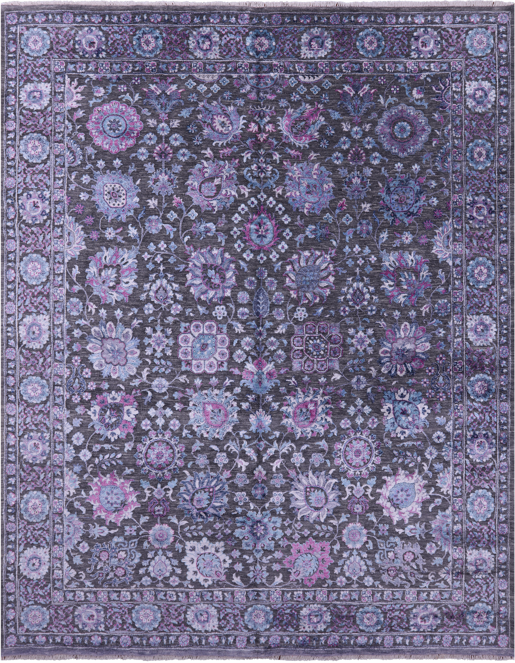 Grey Modern Hand Knotted Wool & Silk Rug - 8' 1" X 10' 3" - Golden Nile