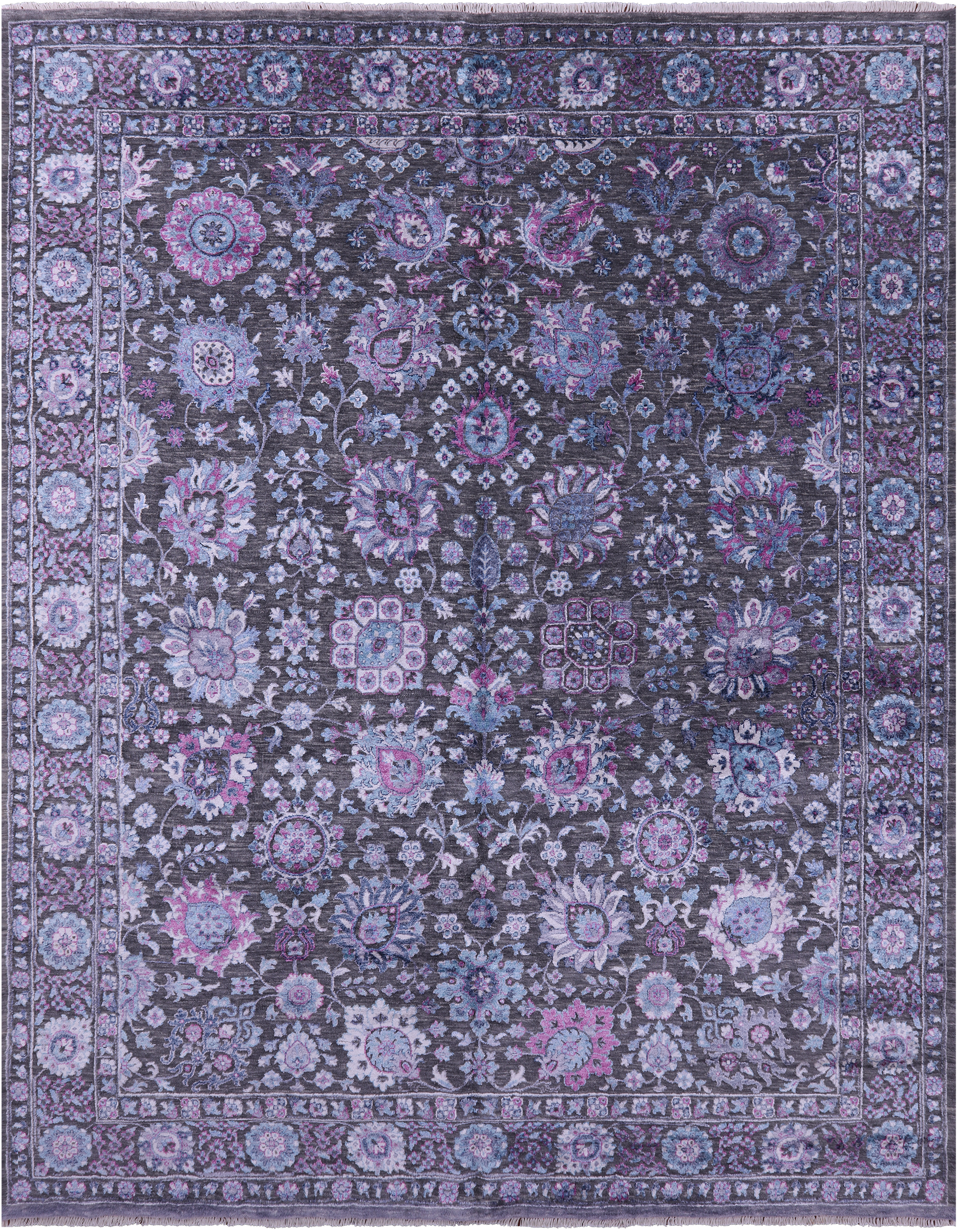 Grey Modern Hand Knotted Wool & Silk Rug - 8' 1" X 10' 3" - Golden Nile