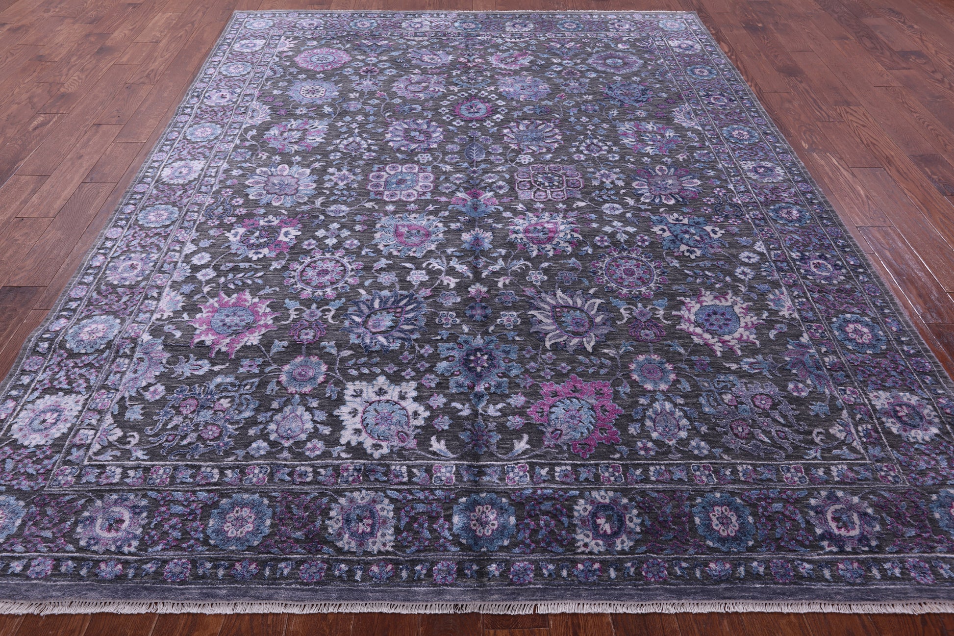 Grey Modern Hand Knotted Wool & Silk Rug - 8' 1" X 10' 3" - Golden Nile