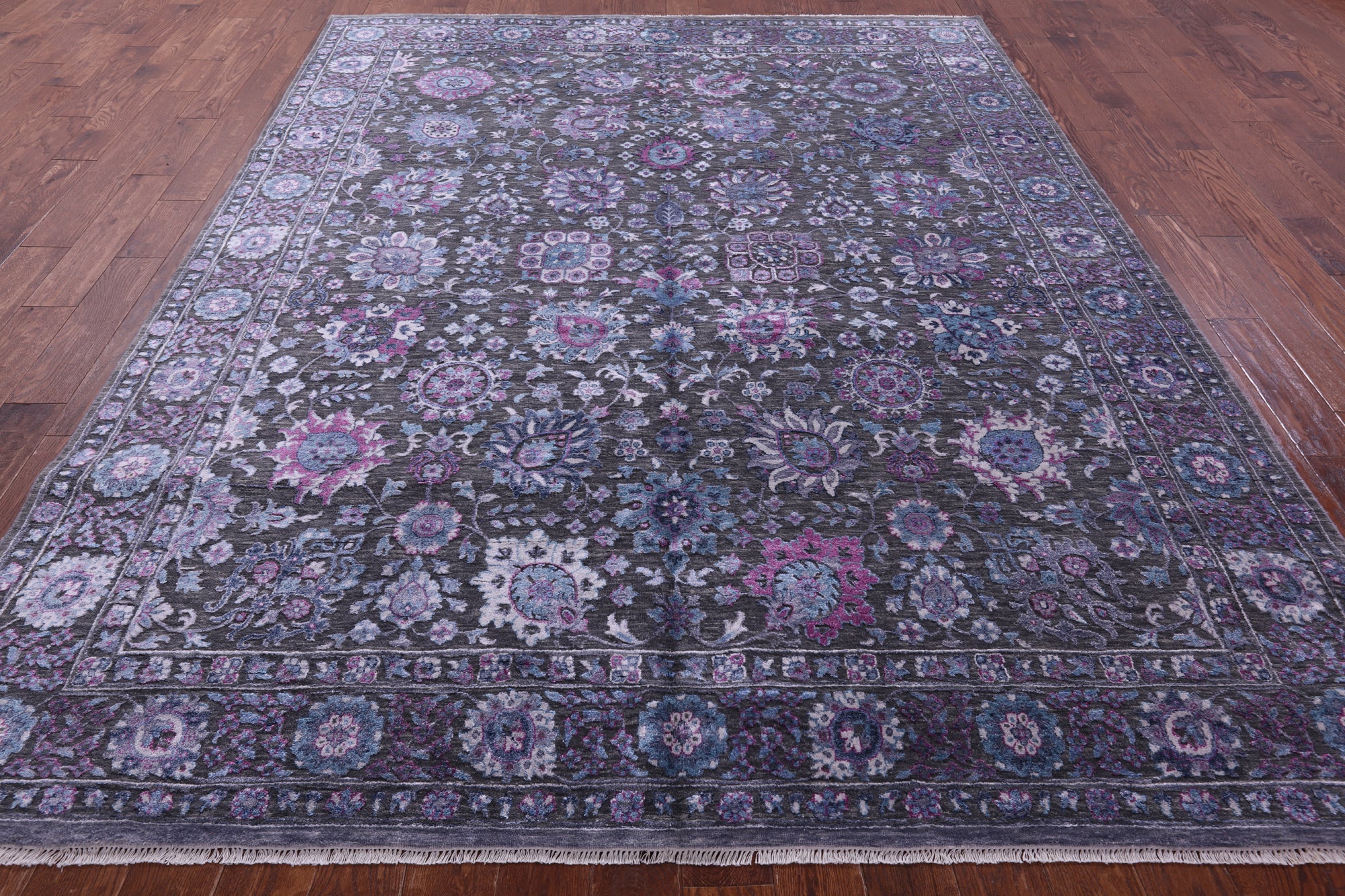 Grey Modern Hand Knotted Wool & Silk Rug - 8' 1" X 10' 3" - Golden Nile