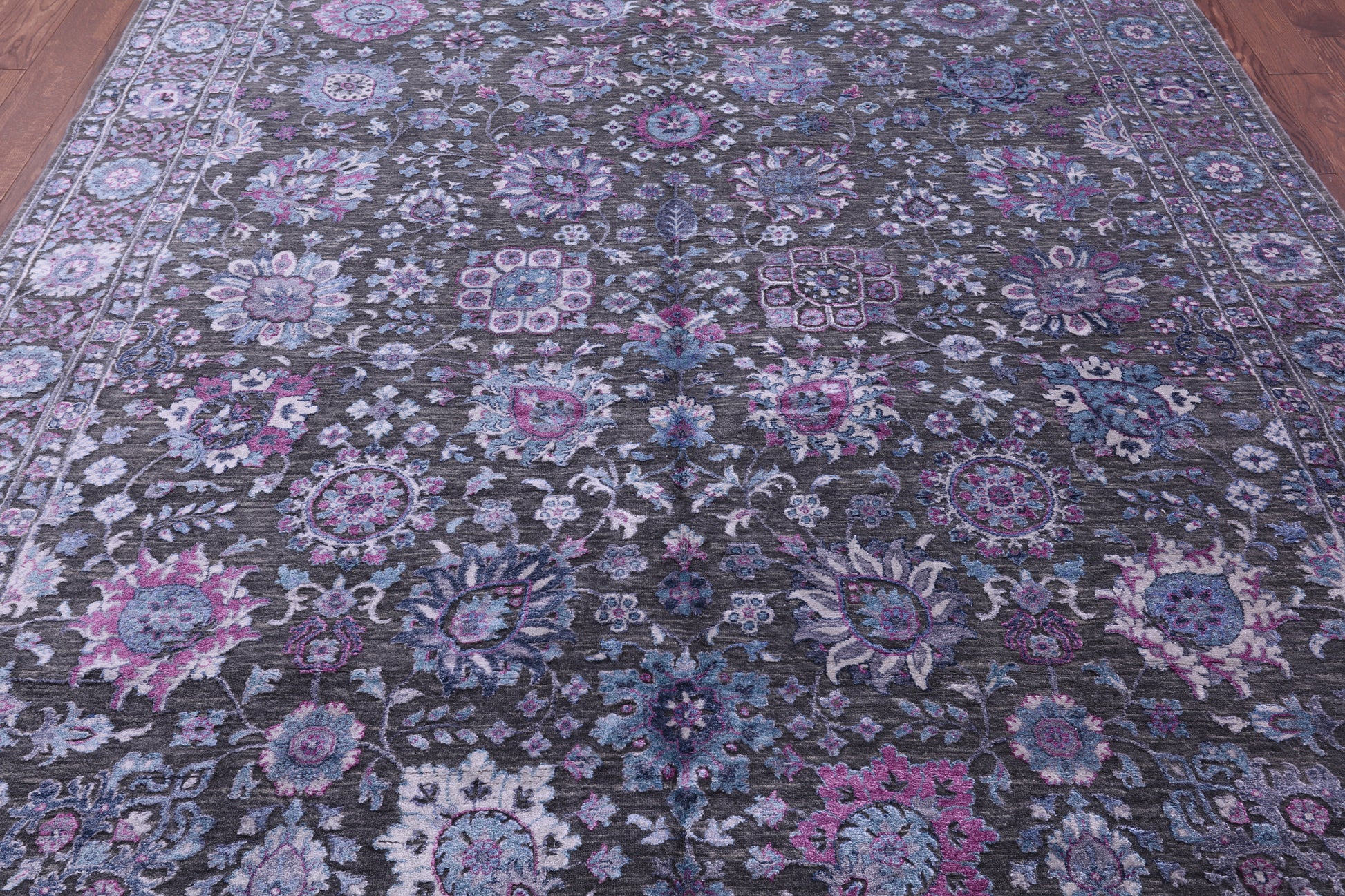 Grey Modern Hand Knotted Wool & Silk Rug - 8' 1" X 10' 3" - Golden Nile