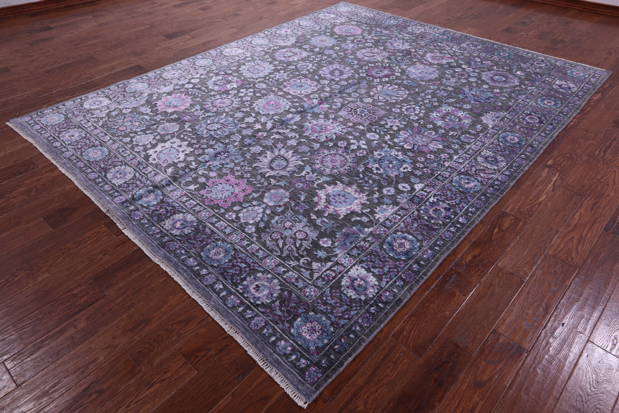 Grey Modern Hand Knotted Wool & Silk Rug - 8' 1" X 10' 3" - Golden Nile