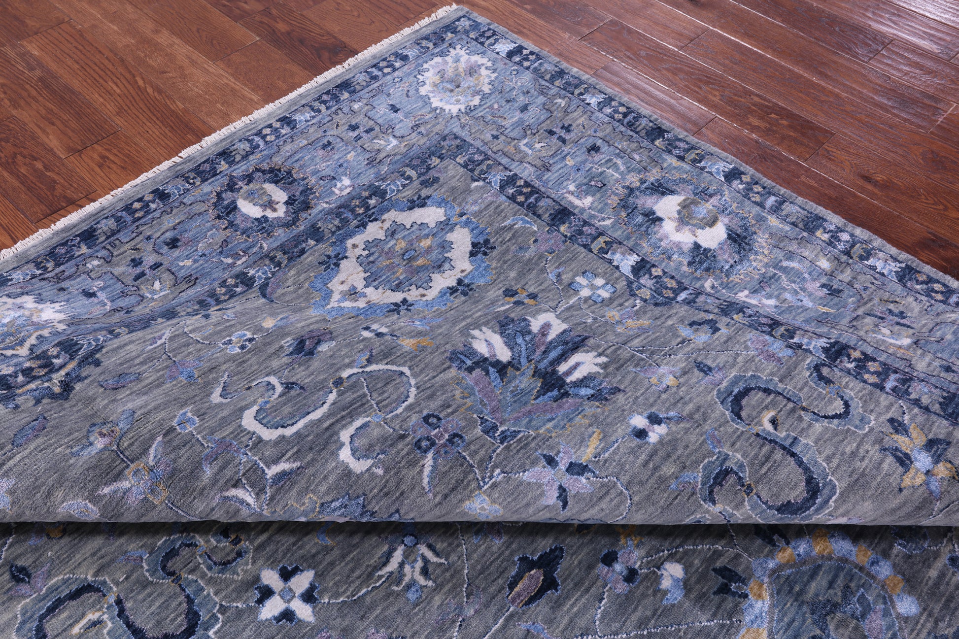 Grey Modern Hand Knotted Wool & Silk Rug - 7' 11" X 10' 1" - Golden Nile
