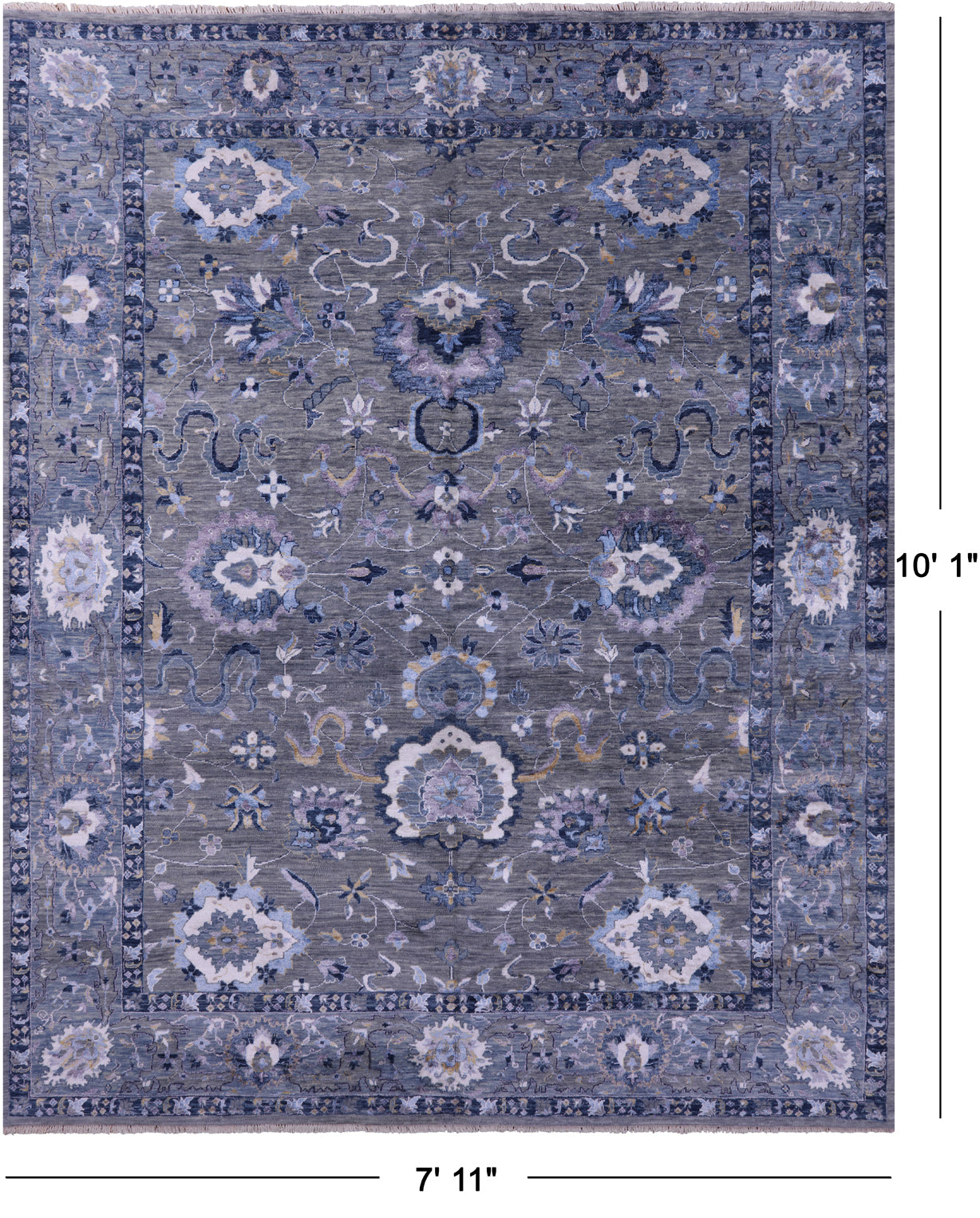 Grey Modern Hand Knotted Wool & Silk Rug - 7' 11" X 10' 1" - Golden Nile