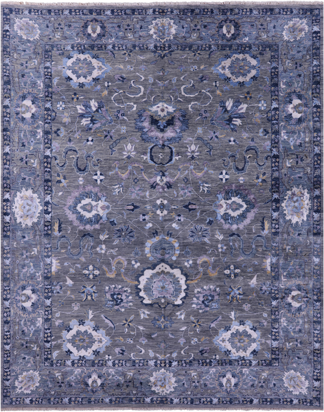Grey Modern Hand Knotted Wool & Silk Rug - 7' 11" X 10' 1" - Golden Nile