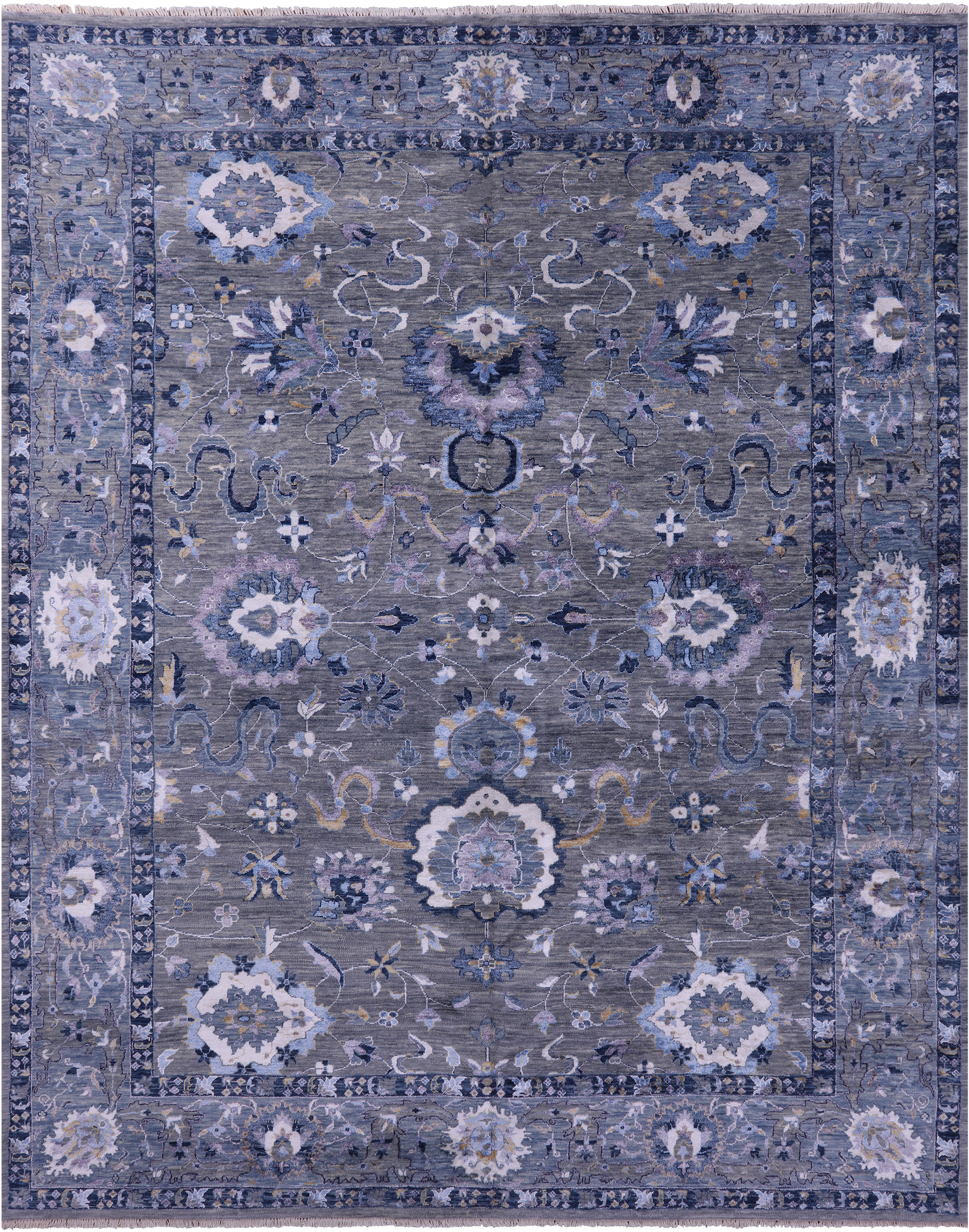 Grey Modern Hand Knotted Wool & Silk Rug - 7' 11" X 10' 1" - Golden Nile