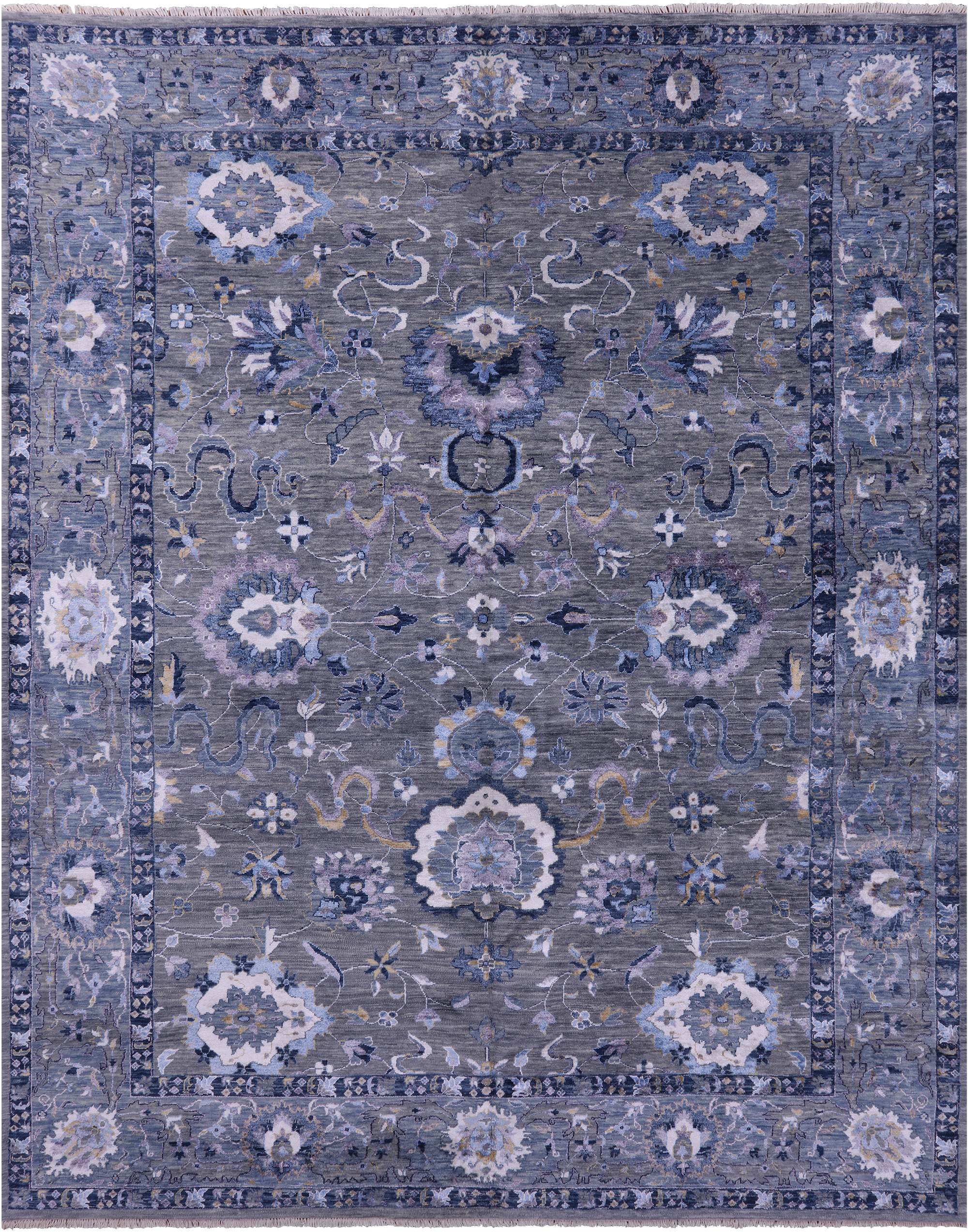 Grey Modern Hand Knotted Wool & Silk Rug - 7' 11" X 10' 1" - Golden Nile