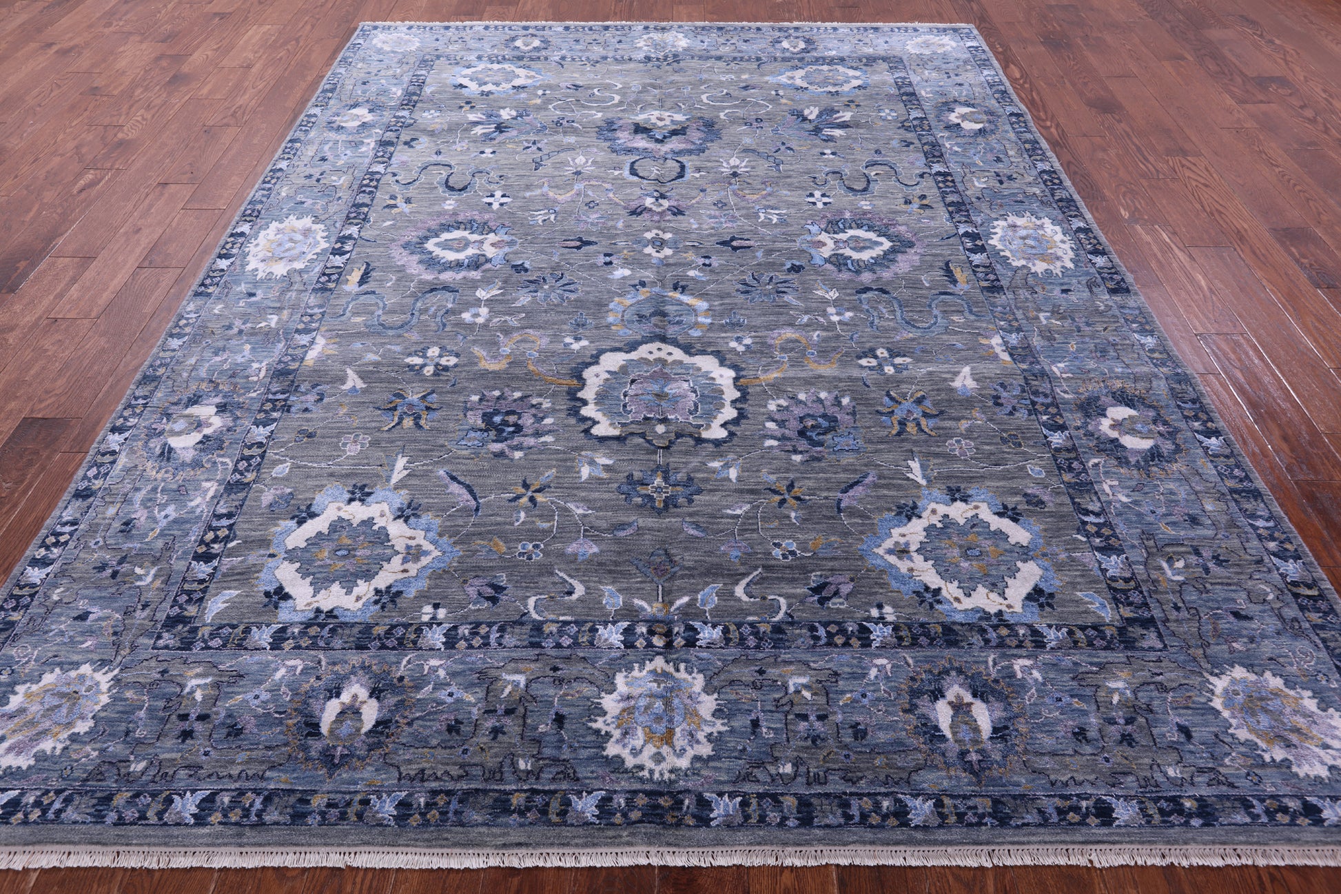 Grey Modern Hand Knotted Wool & Silk Rug - 7' 11" X 10' 1" - Golden Nile