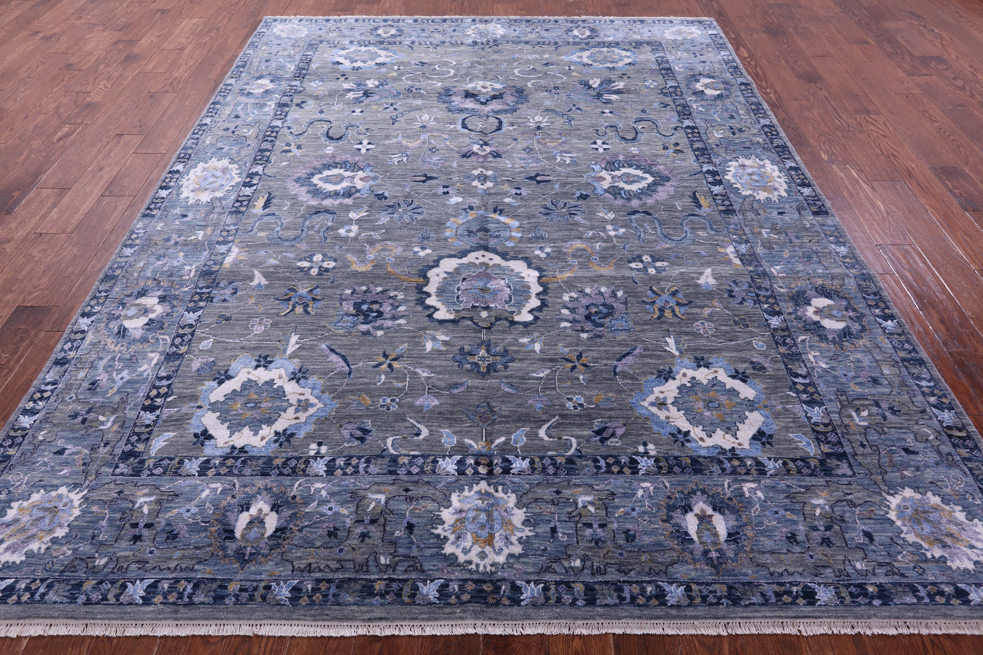 Grey Modern Hand Knotted Wool & Silk Rug - 7' 11" X 10' 1" - Golden Nile