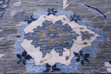 Grey Modern Hand Knotted Wool & Silk Rug - 7' 11" X 10' 1" - Golden Nile