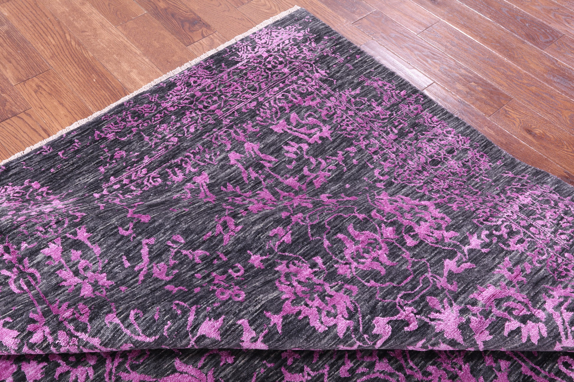 Grey Modern Hand Knotted Wool & Silk Rug - 8' 0" X 10' 1" - Golden Nile