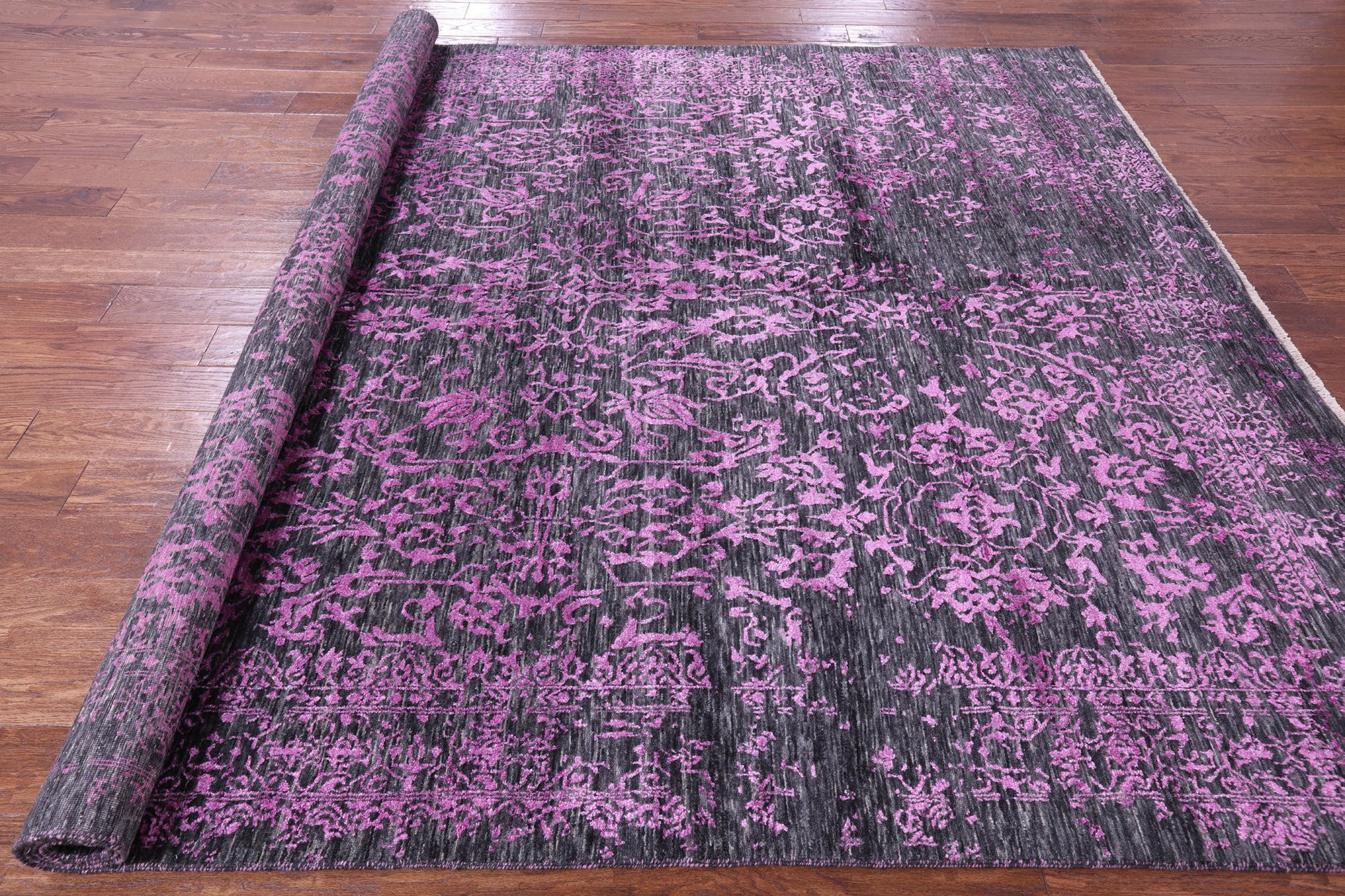 Grey Modern Hand Knotted Wool & Silk Rug - 8' 0" X 10' 1" - Golden Nile