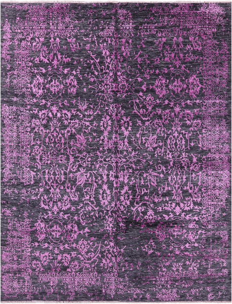 Grey Modern Hand Knotted Wool & Silk Rug - 8' 0" X 10' 1" - Golden Nile