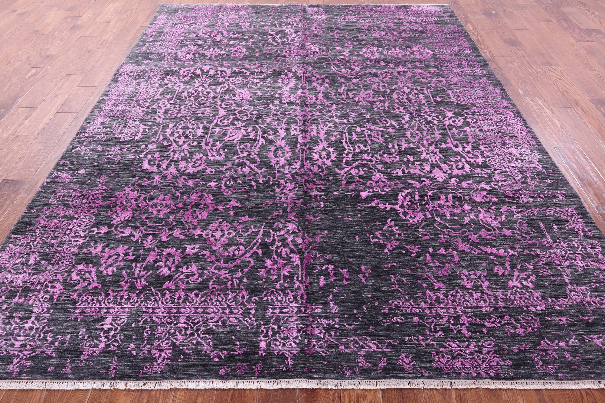 Grey Modern Hand Knotted Wool & Silk Rug - 8' 0" X 10' 1" - Golden Nile
