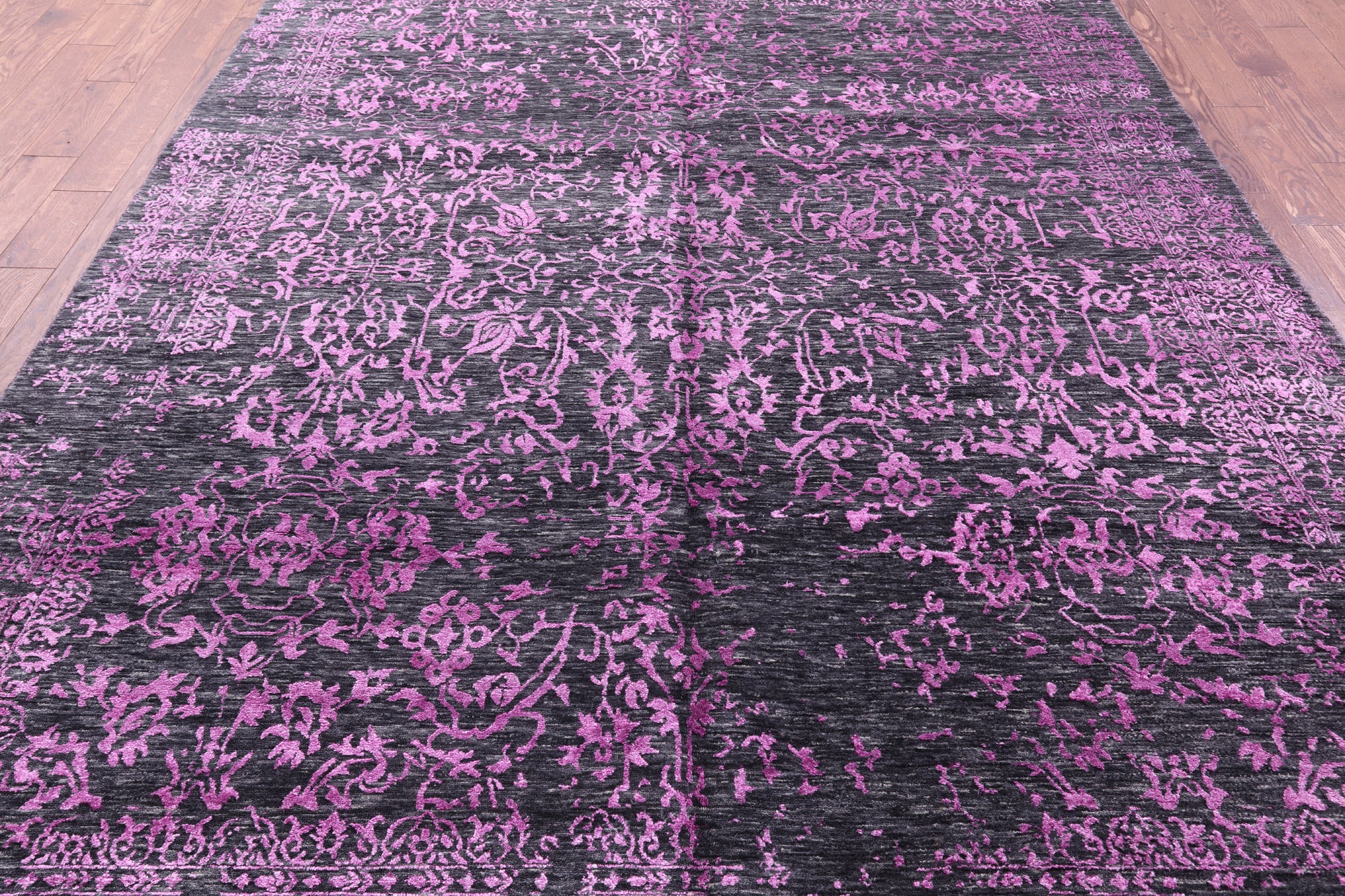 Grey Modern Hand Knotted Wool & Silk Rug - 8' 0" X 10' 1" - Golden Nile