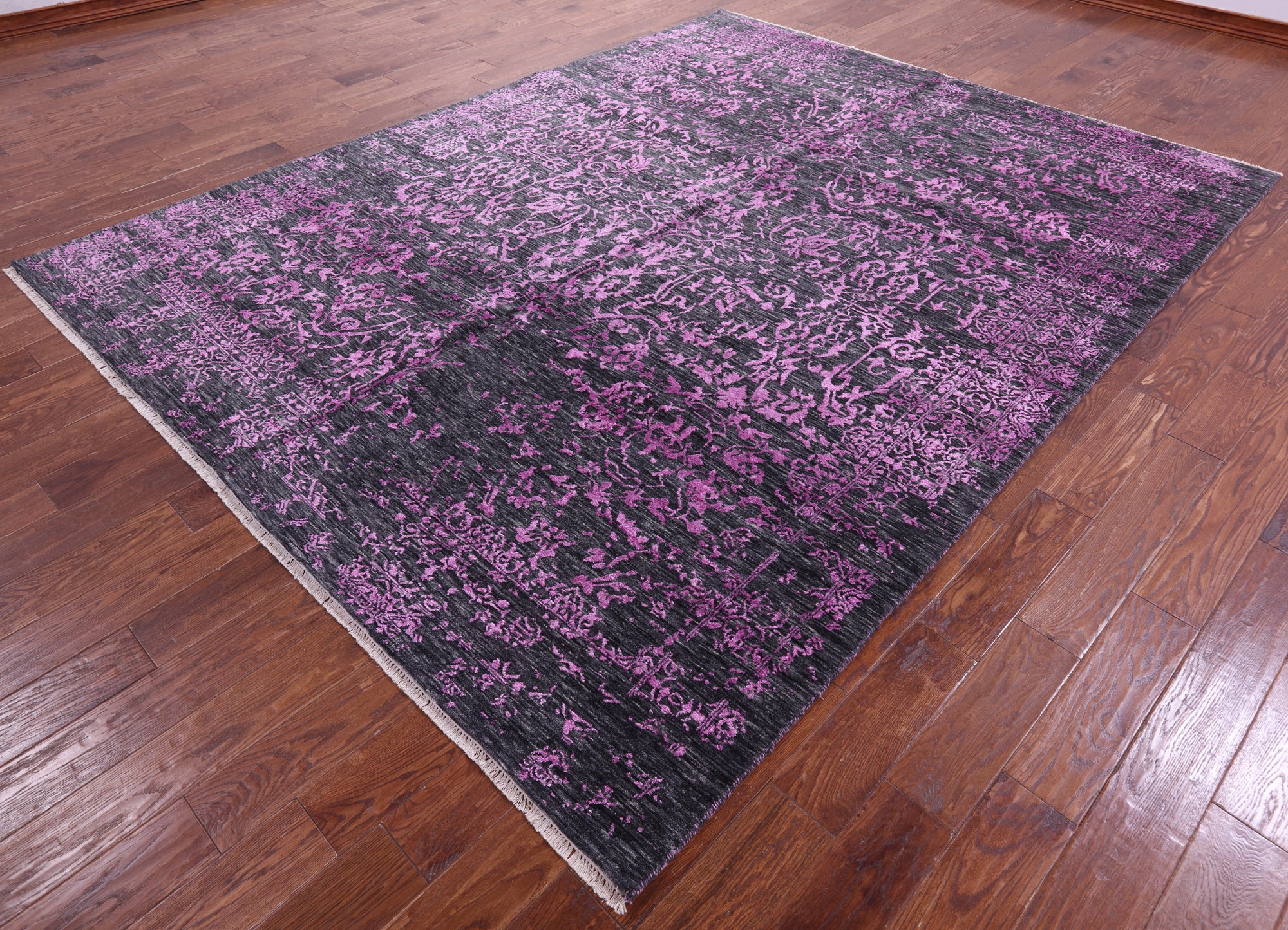 Grey Modern Hand Knotted Wool & Silk Rug - 8' 0" X 10' 1" - Golden Nile